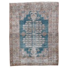 Antique Persian Shiraz Rug, Teal Medallion, circa 1930s