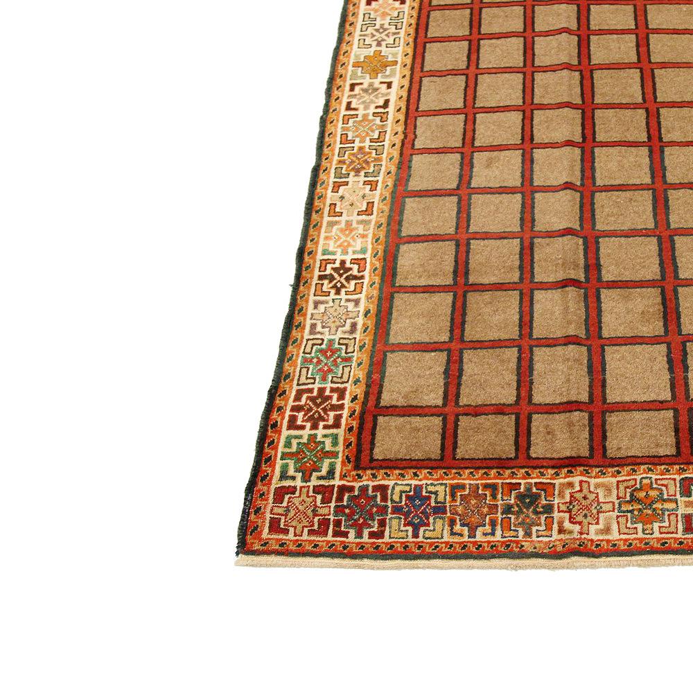 Hand-Woven Antique Persian Shiraz Rug with Beige Squares on Red Center Field For Sale