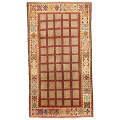 Antique Persian Shiraz Rug with Beige Squares on Red Center Field
