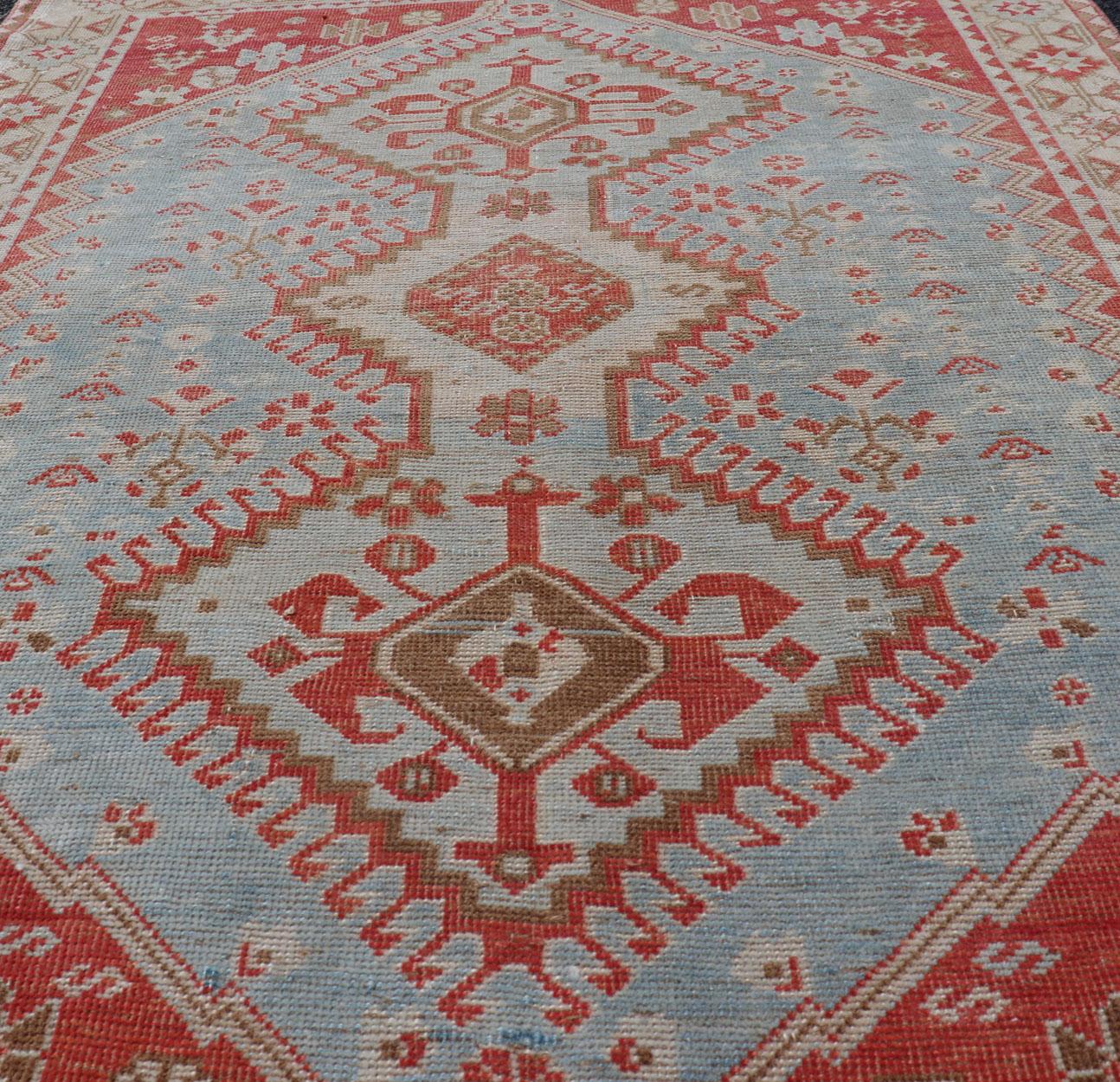 20th Century Antique Persian Shiraz Rug with Center Medallions and Sub Geometric Design For Sale