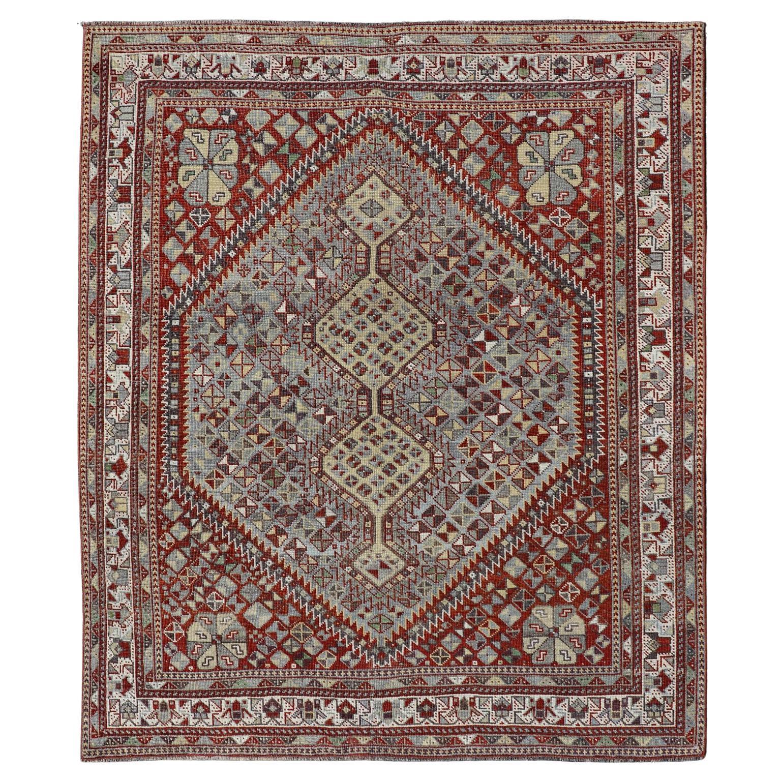 Antique Persian Shiraz Rug With Geometric Tribal Design 5'0"X6'1"