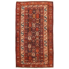 Vintage Persian Shiraz Rug with Ivory and Navy Geometric Details on Rust Field