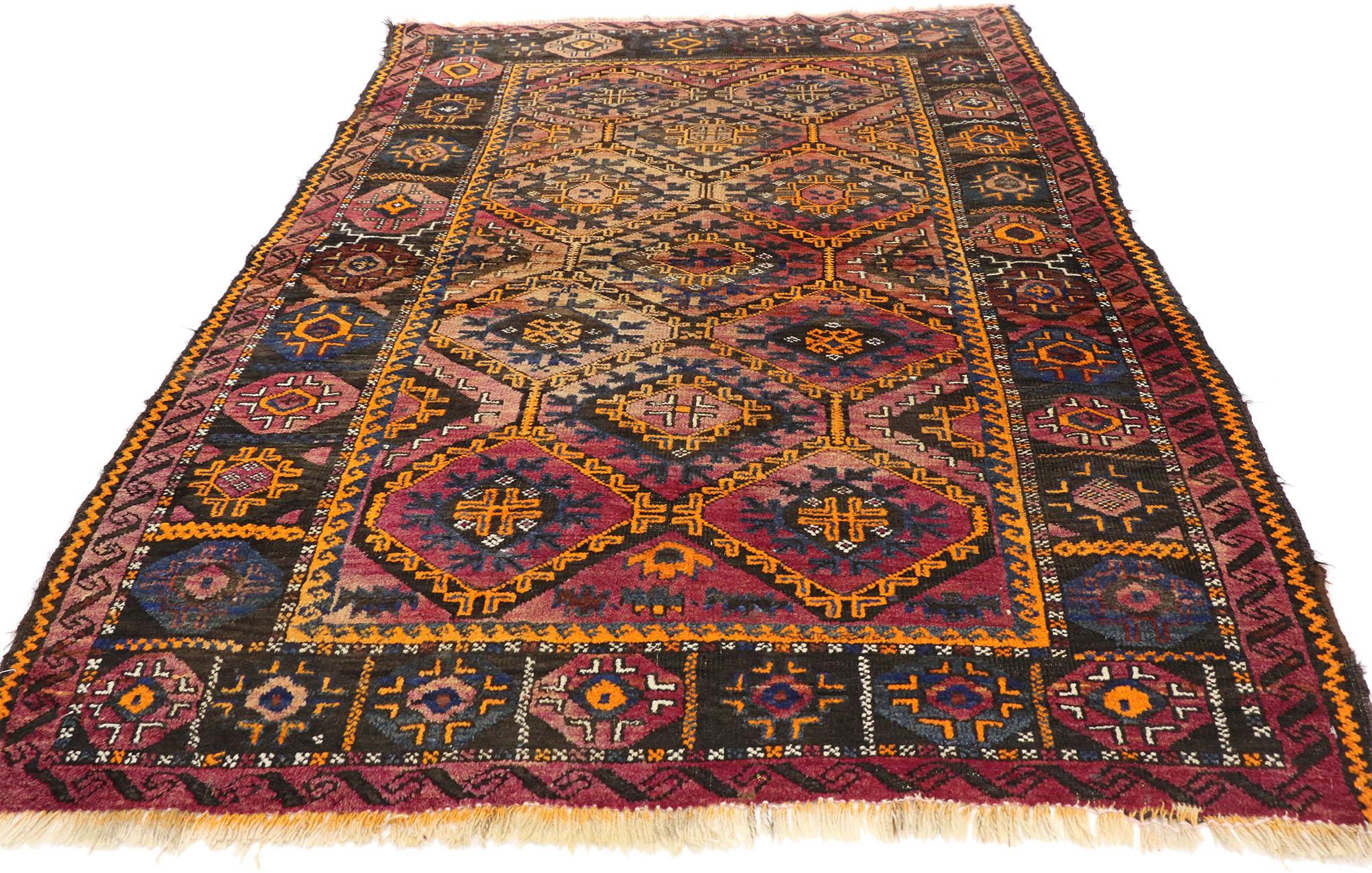 Hand-Knotted Antique Persian Shiraz Rug with Mid-Century Modern Tribal Style For Sale
