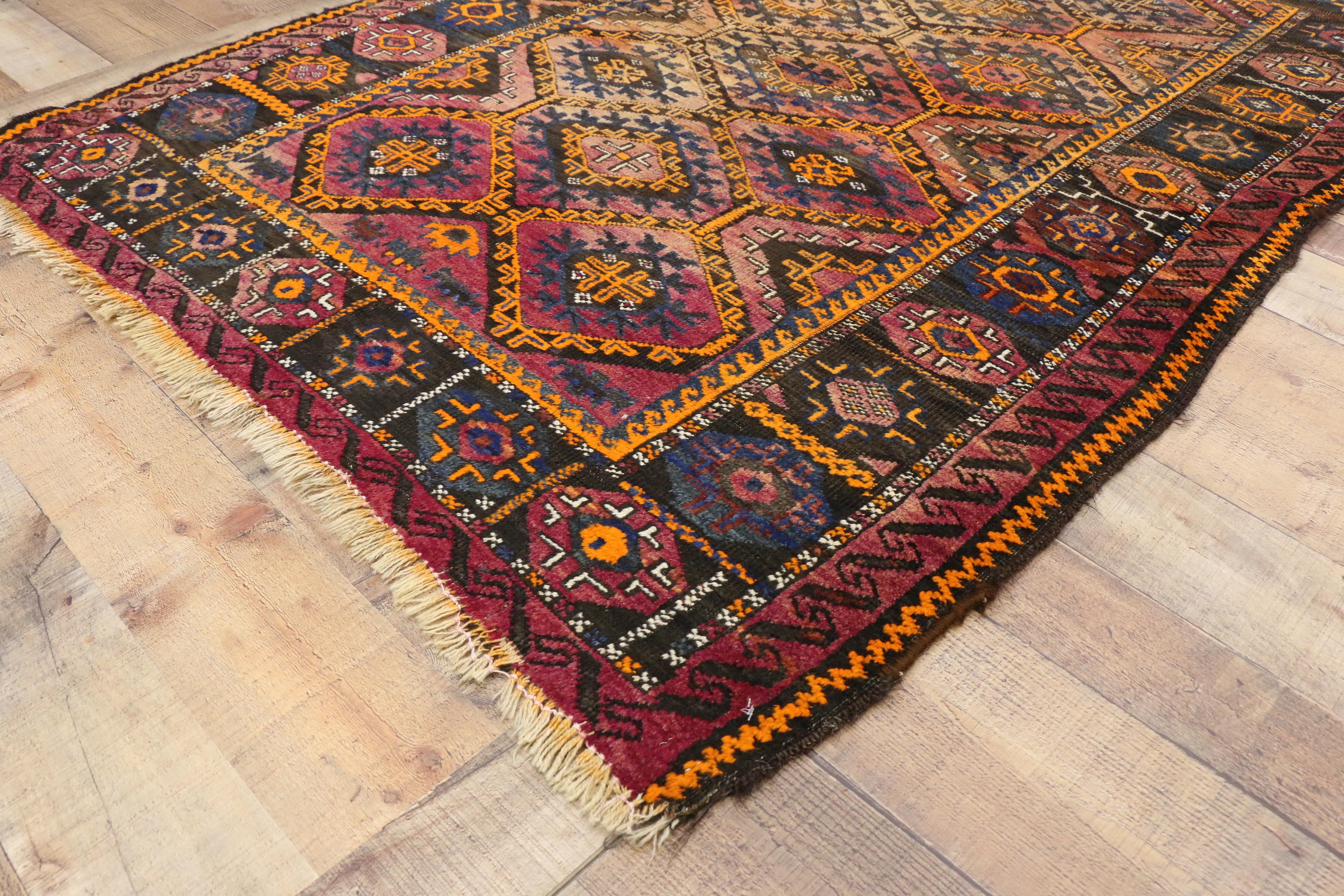 Wool Antique Persian Shiraz Rug with Mid-Century Modern Tribal Style For Sale