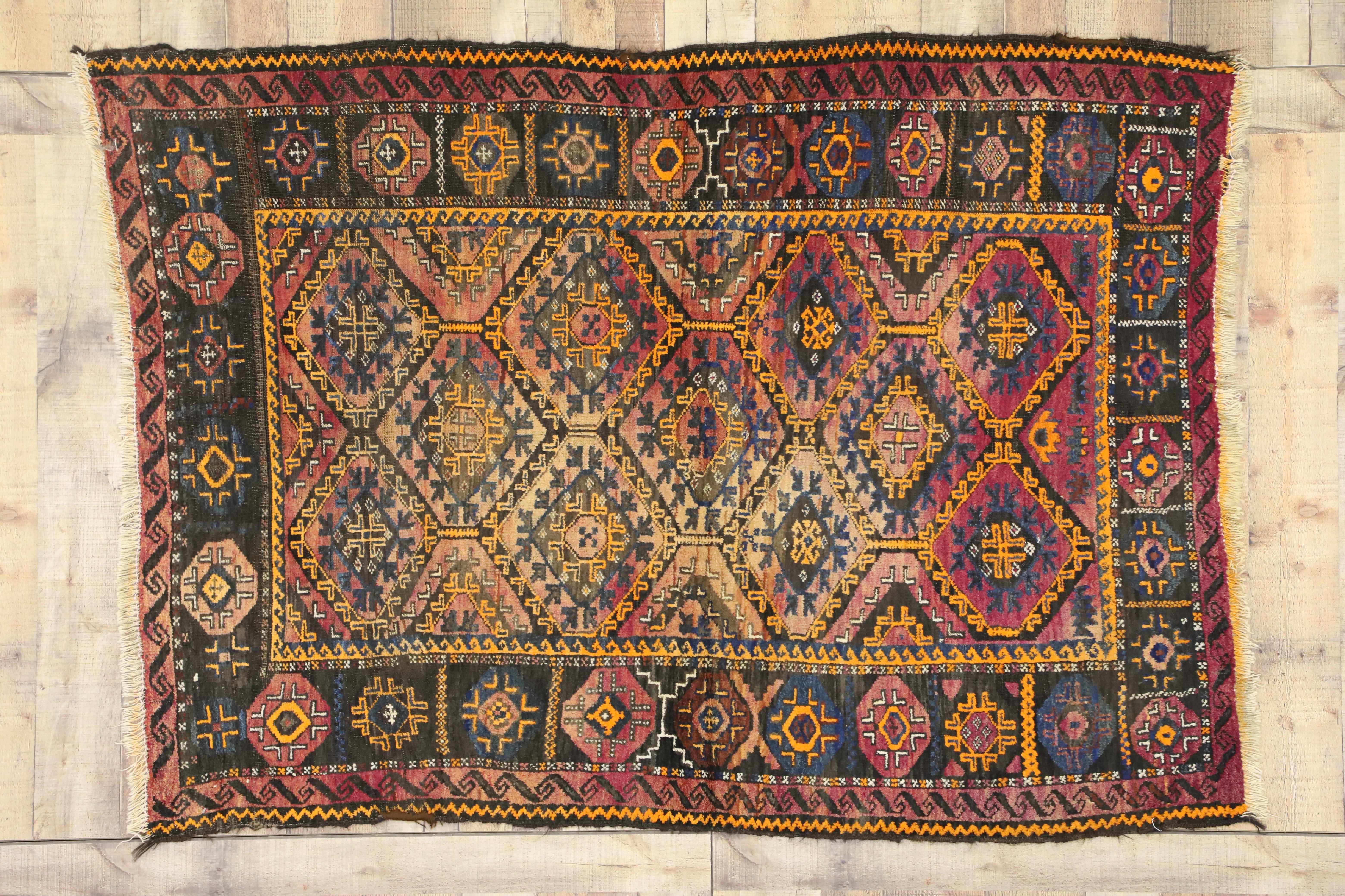 Antique Persian Shiraz Rug with Mid-Century Modern Tribal Style For Sale 1
