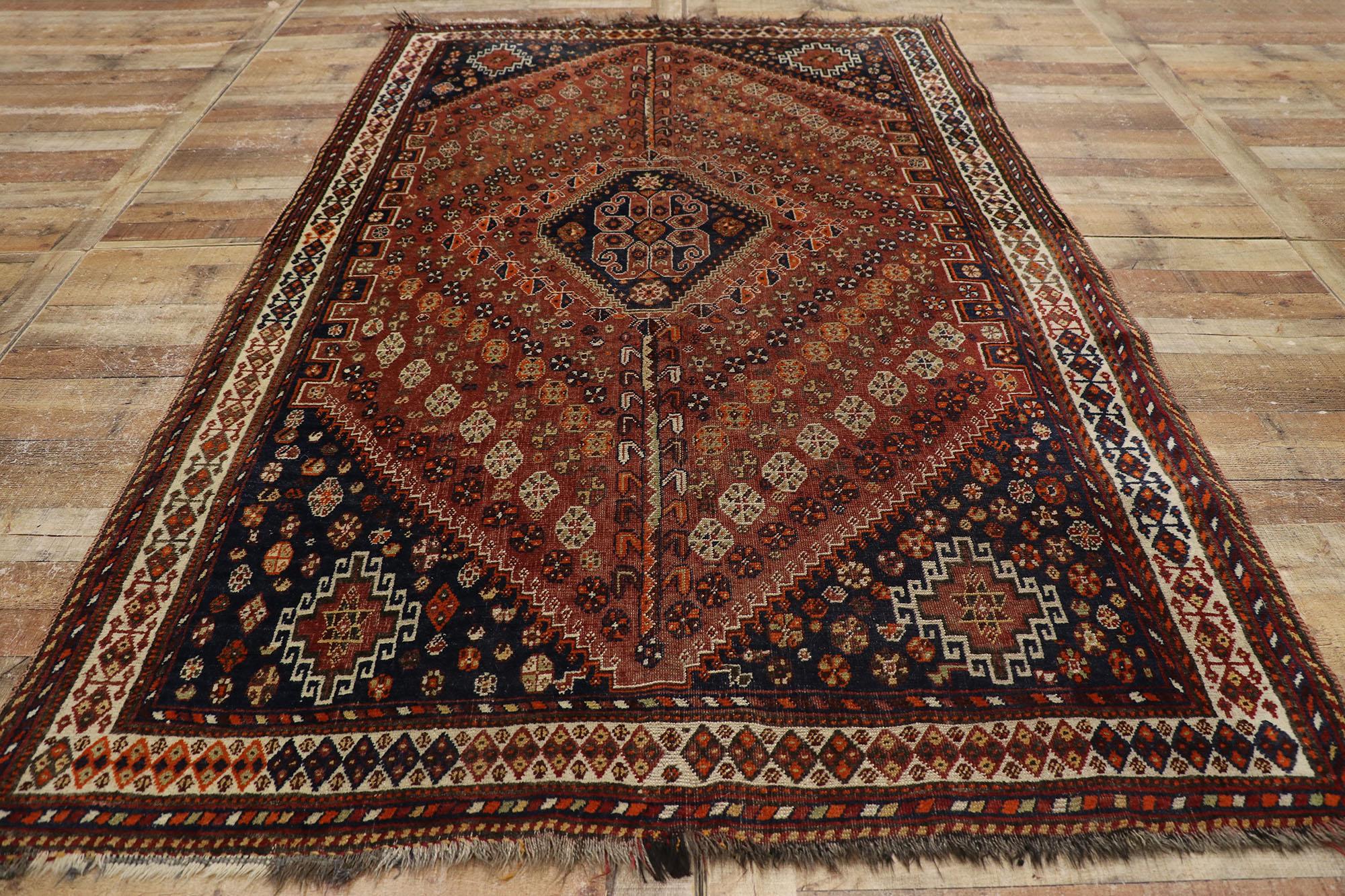 Antique Persian Shiraz Rug with Mid-Century Modern Tribal Style For Sale 1