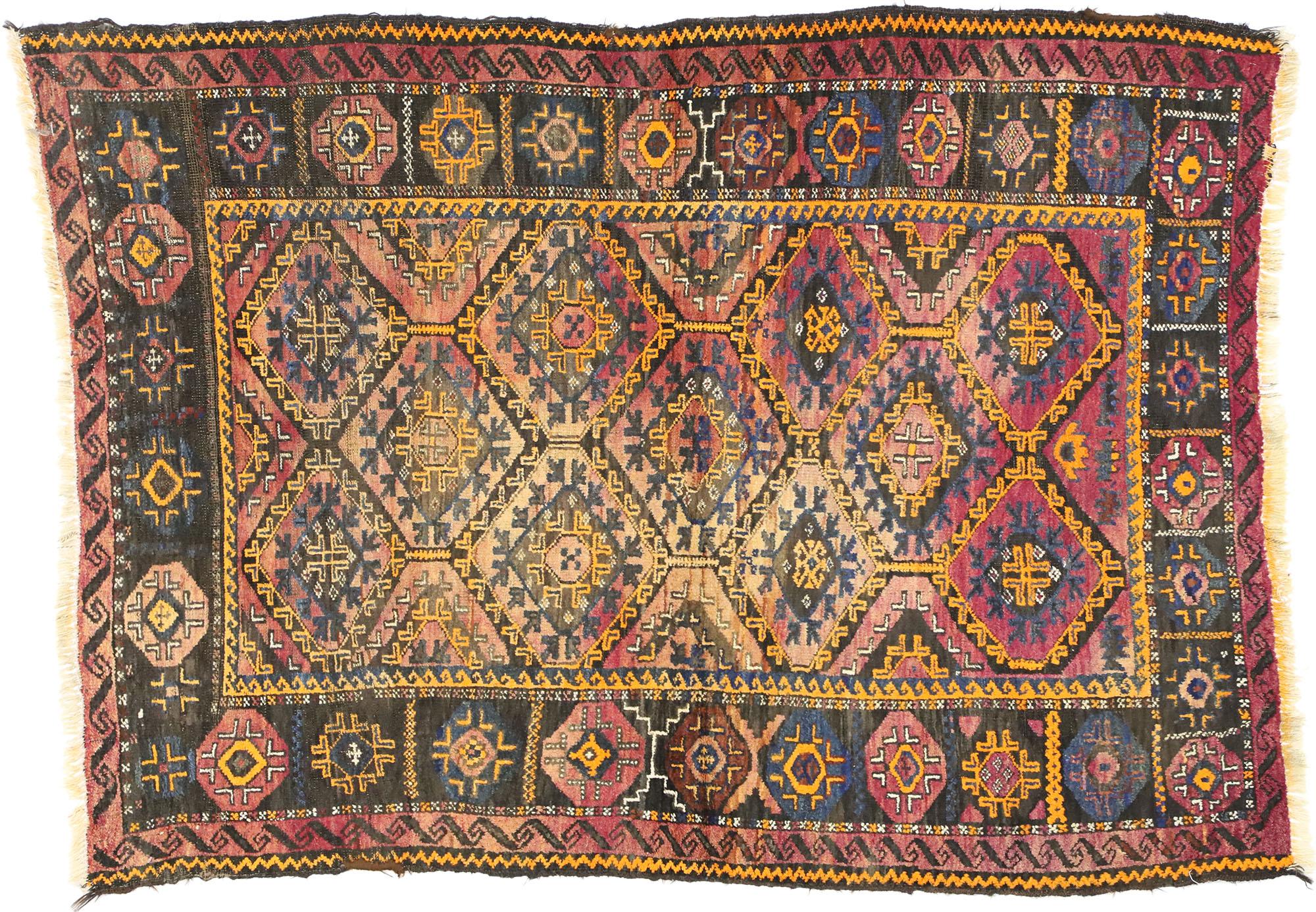 Antique Persian Shiraz Rug with Mid-Century Modern Tribal Style For Sale 2