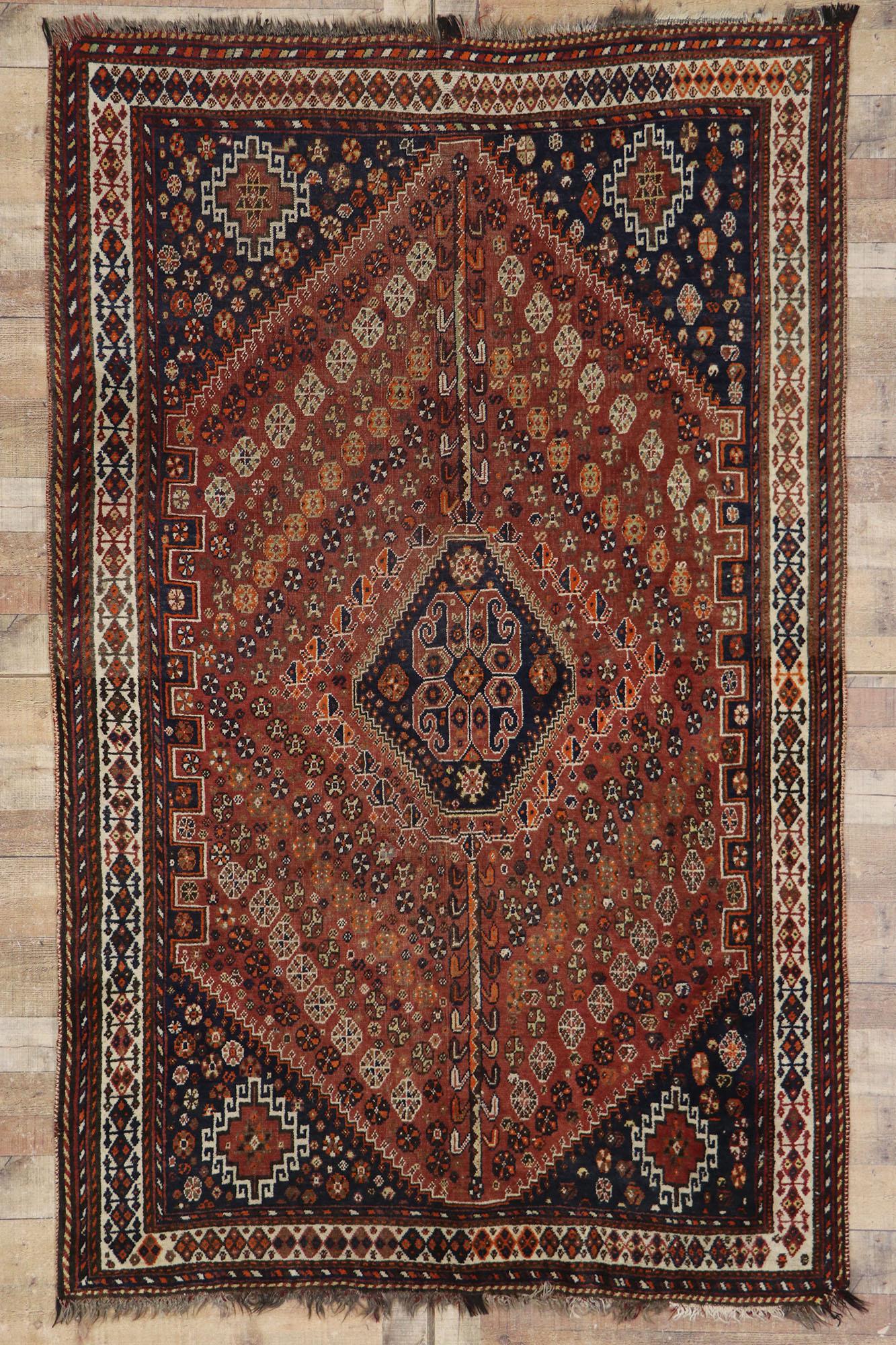 Antique Persian Shiraz Rug with Mid-Century Modern Tribal Style For Sale 2