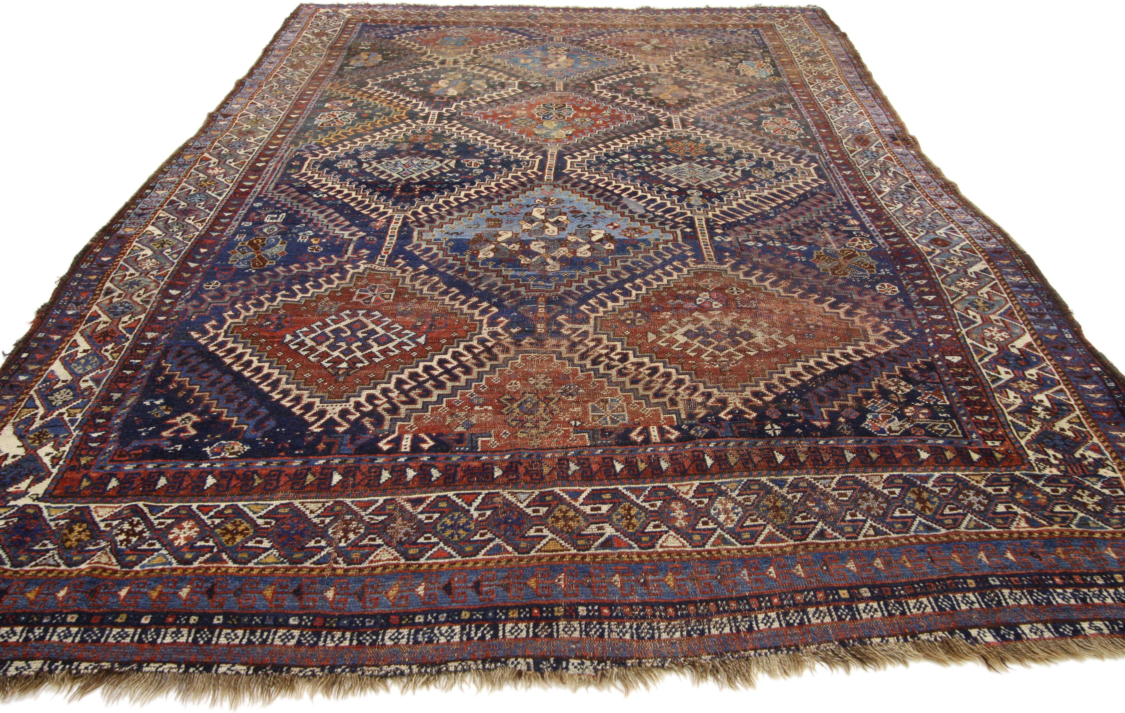 Hand-Knotted Antique Persian Shiraz Rug with Modern Tribal Style