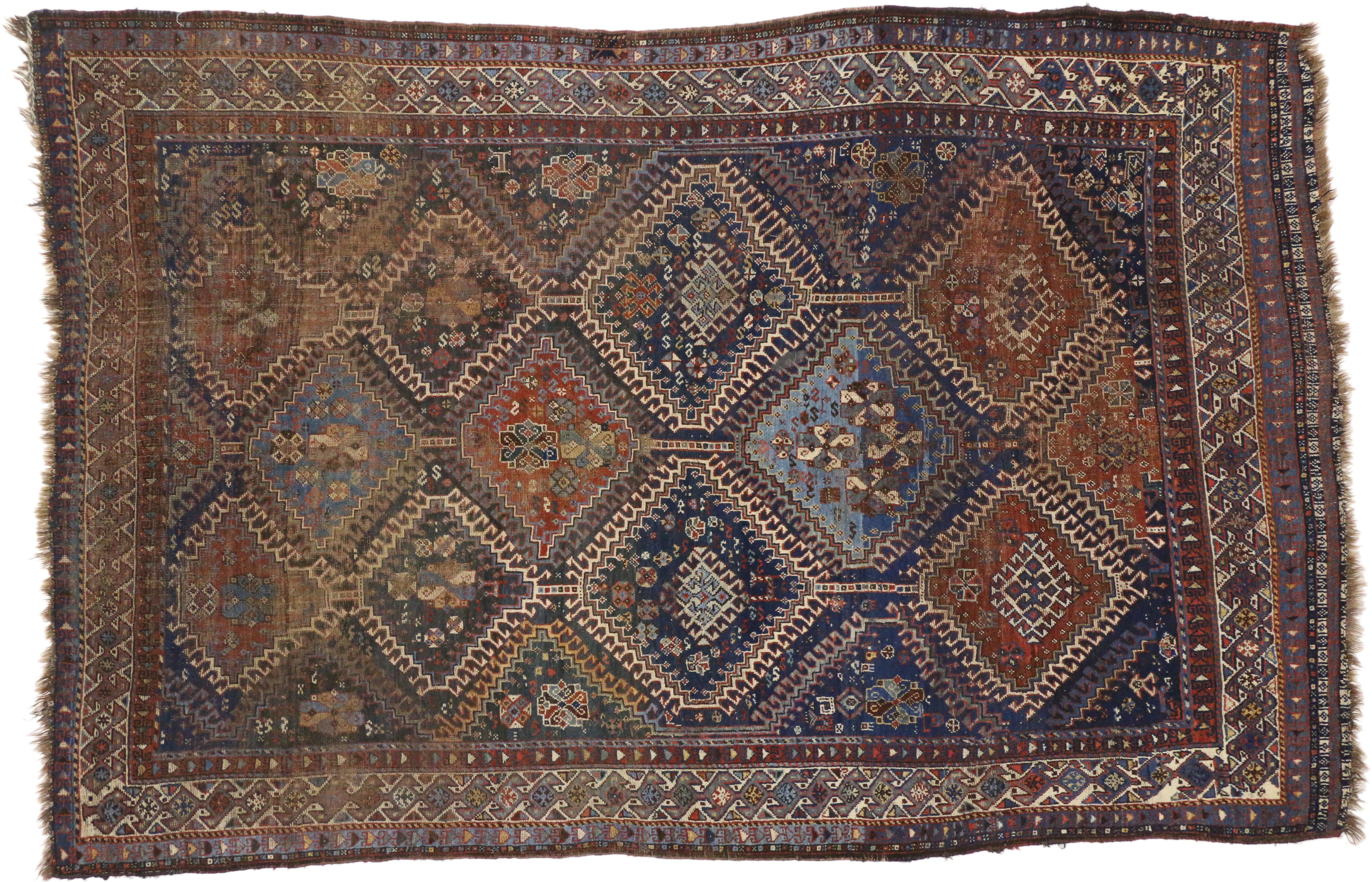 20th Century Antique Persian Shiraz Rug with Modern Tribal Style