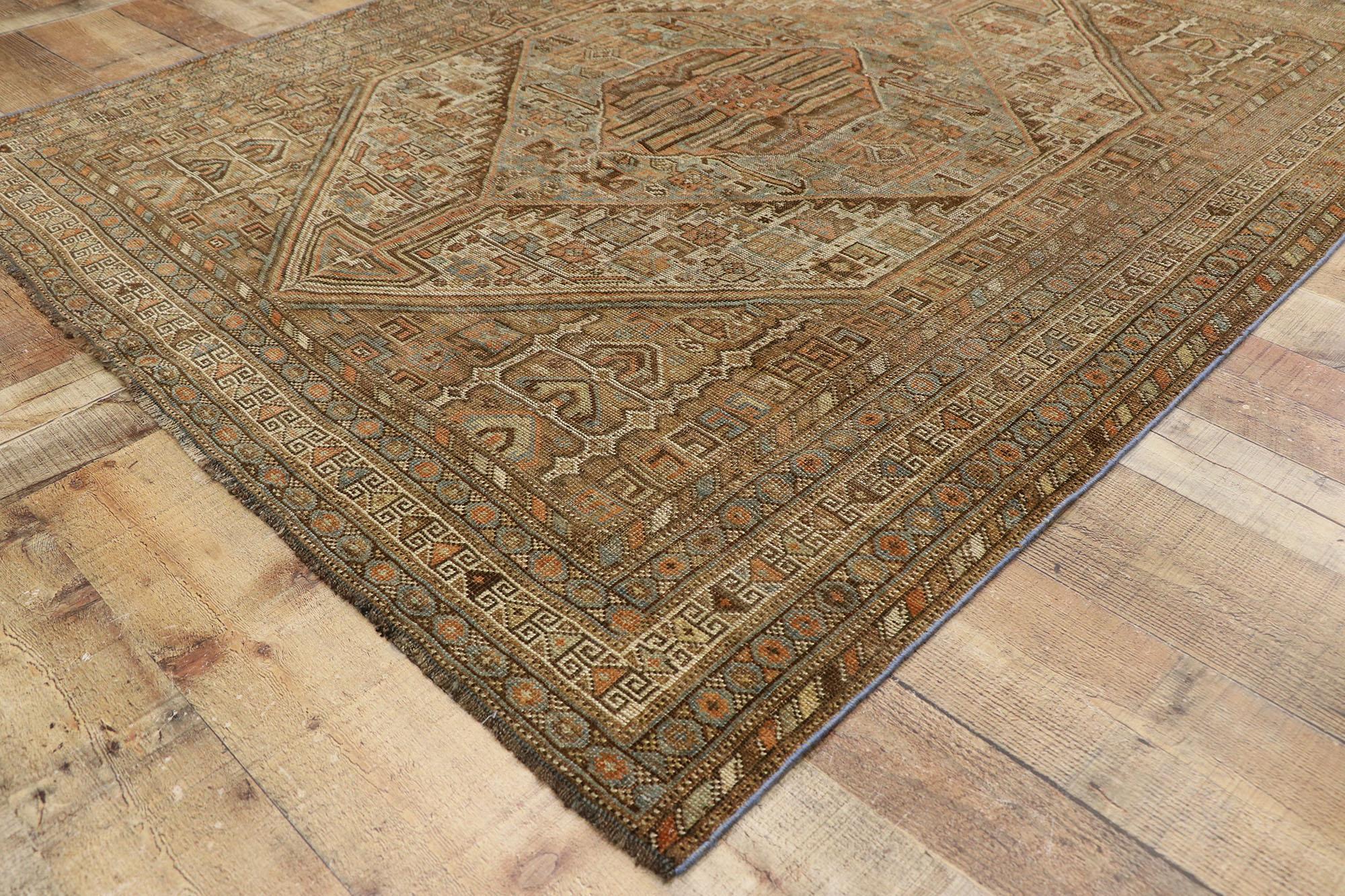 Wool Antique Persian Shiraz Rug with Modern Tribal Style
