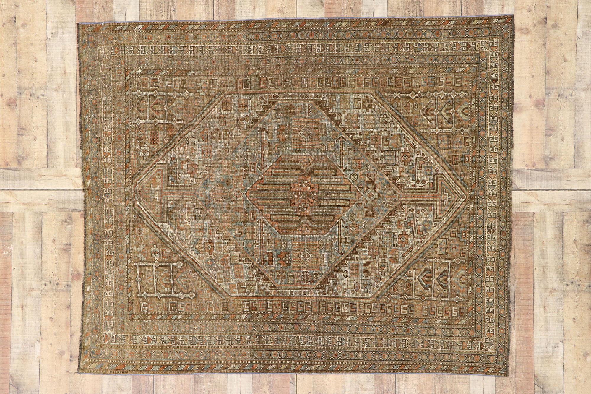 Antique Persian Shiraz Rug with Modern Tribal Style 2