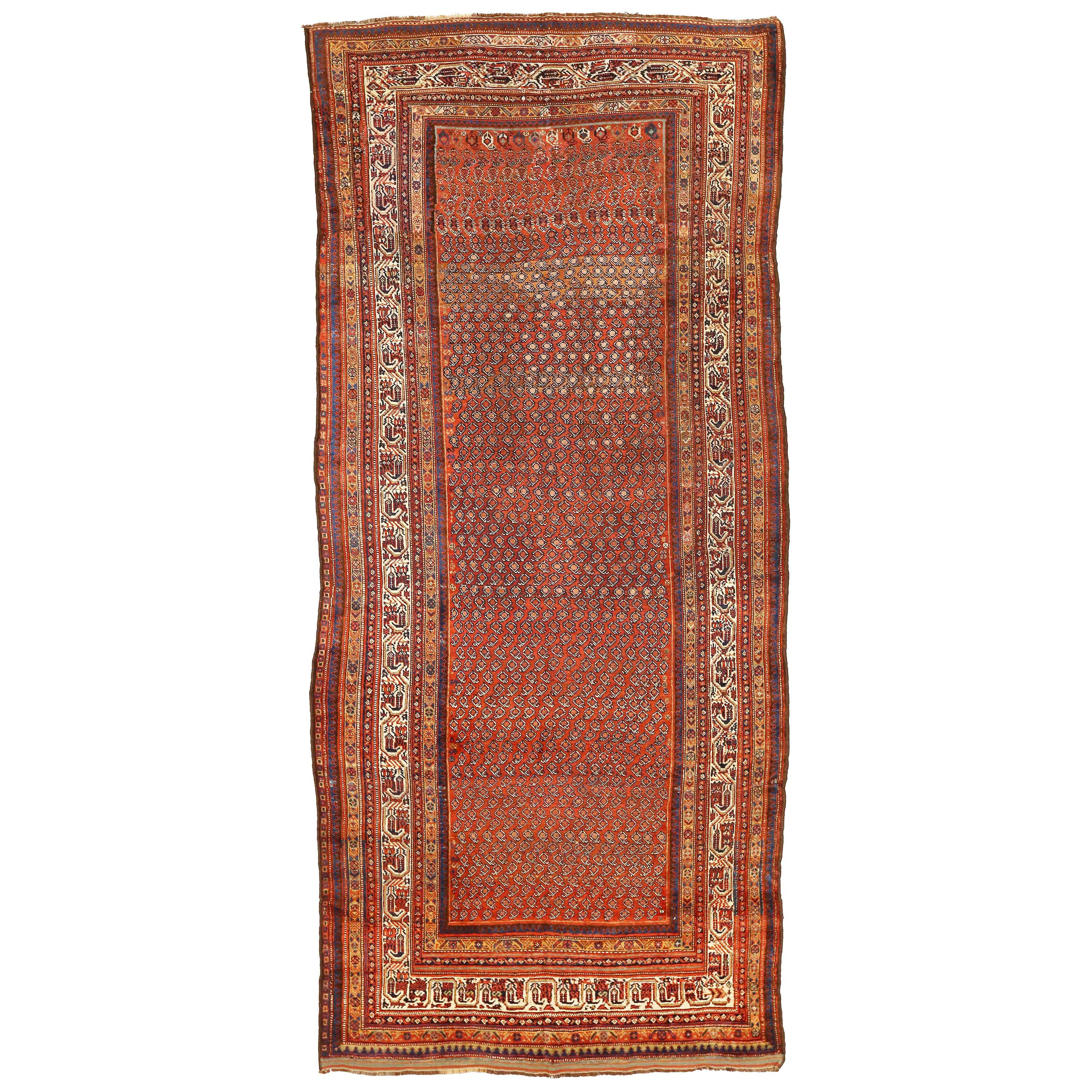 Antique Persian Shiraz Rug with Red and Black Tribal Motif For Sale
