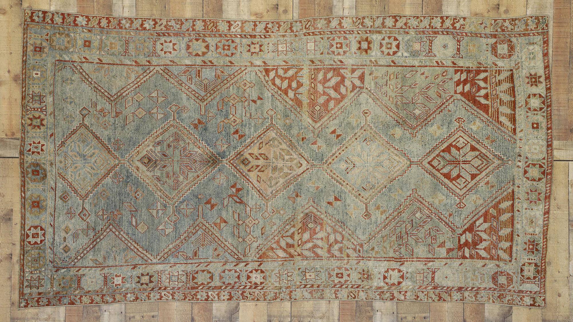 Hand-Knotted Antique Persian Shiraz Rug with Faded Earth-Tone Colors
