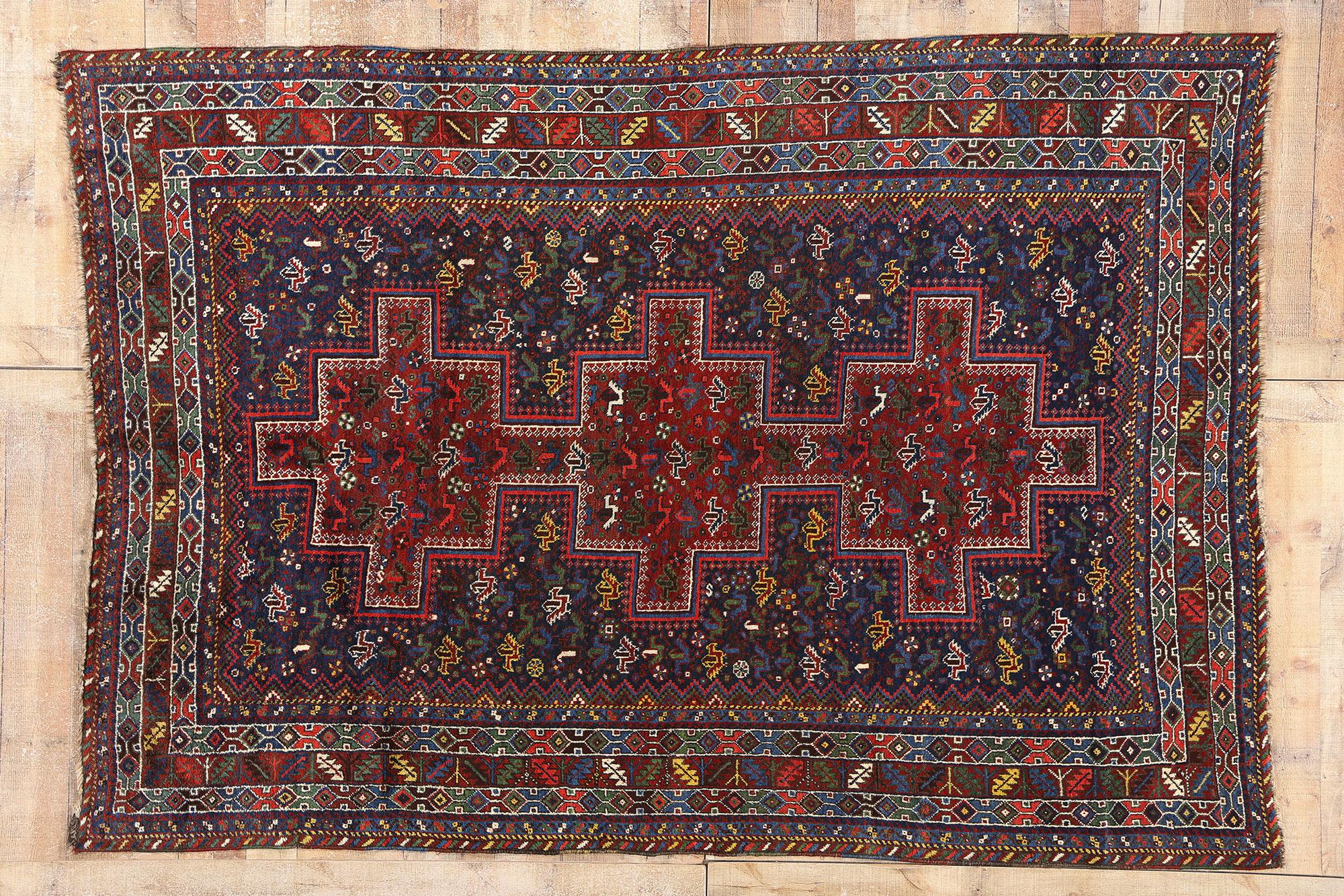 Persischer Shiraz-Stammesteppich von 1910 mit Modernität im Angebot 8