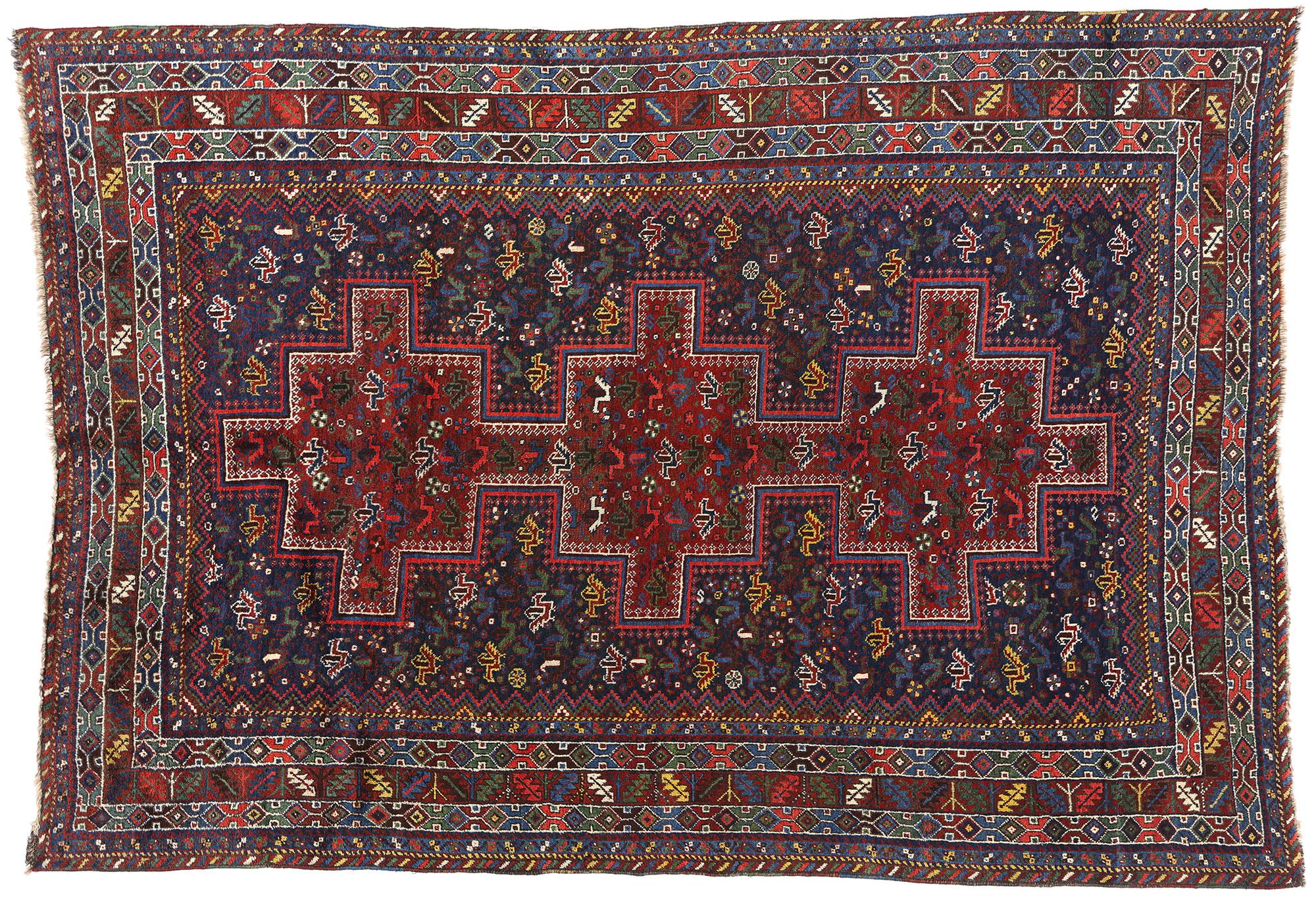 Persischer Shiraz-Stammesteppich von 1910 mit Modernität im Angebot 9