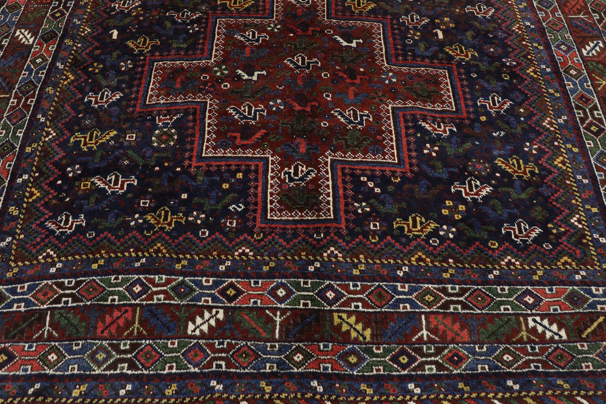 Turkish Antique Persian Shiraz Rug with Tribal Style and Nomadic Charm For Sale