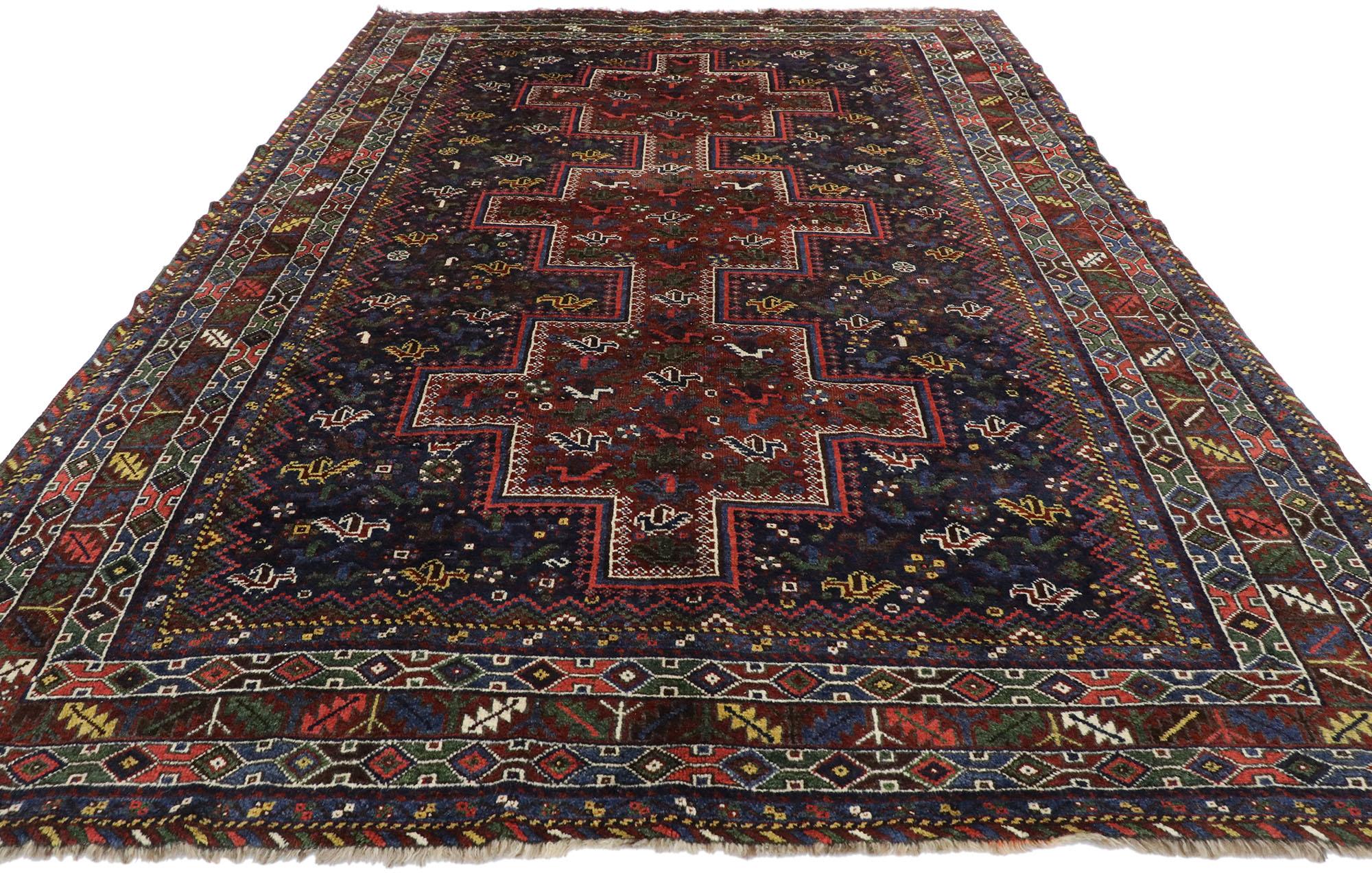 Antique Persian Shiraz Rug with Tribal Style and Nomadic Charm In Good Condition For Sale In Dallas, TX