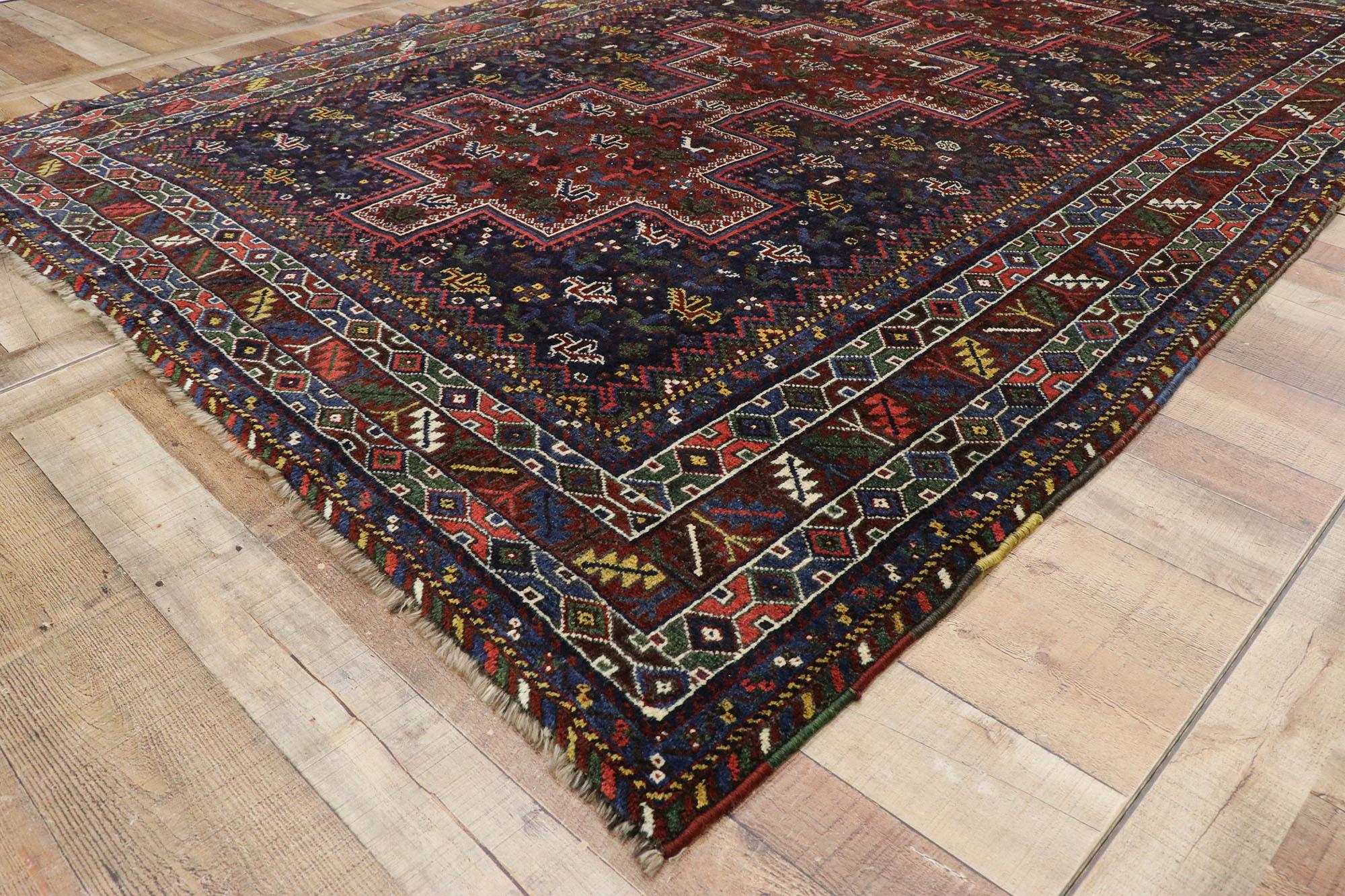 20th Century Antique Persian Shiraz Rug with Tribal Style and Nomadic Charm For Sale