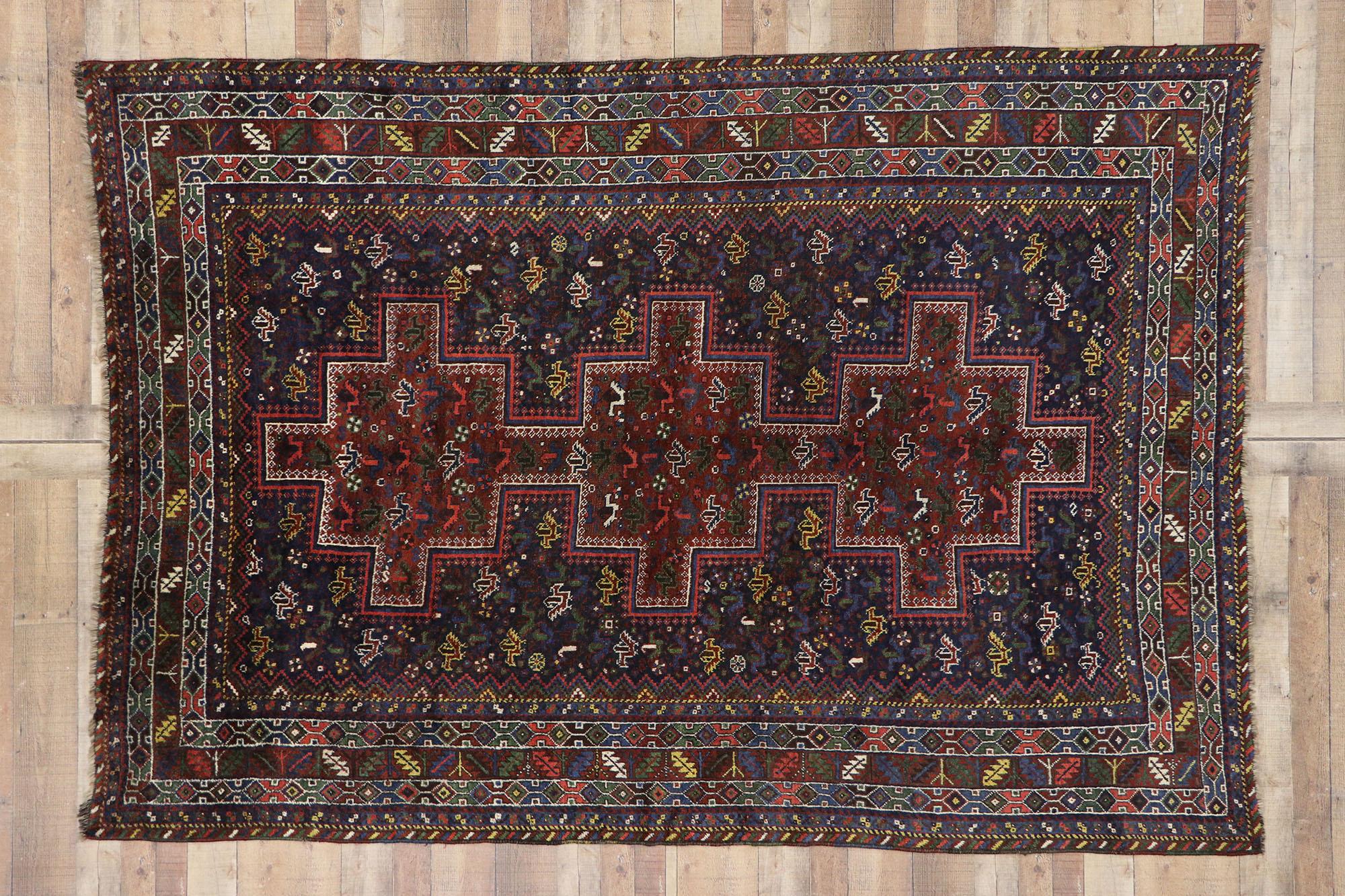 Antique Persian Shiraz Rug with Tribal Style and Nomadic Charm For Sale 1