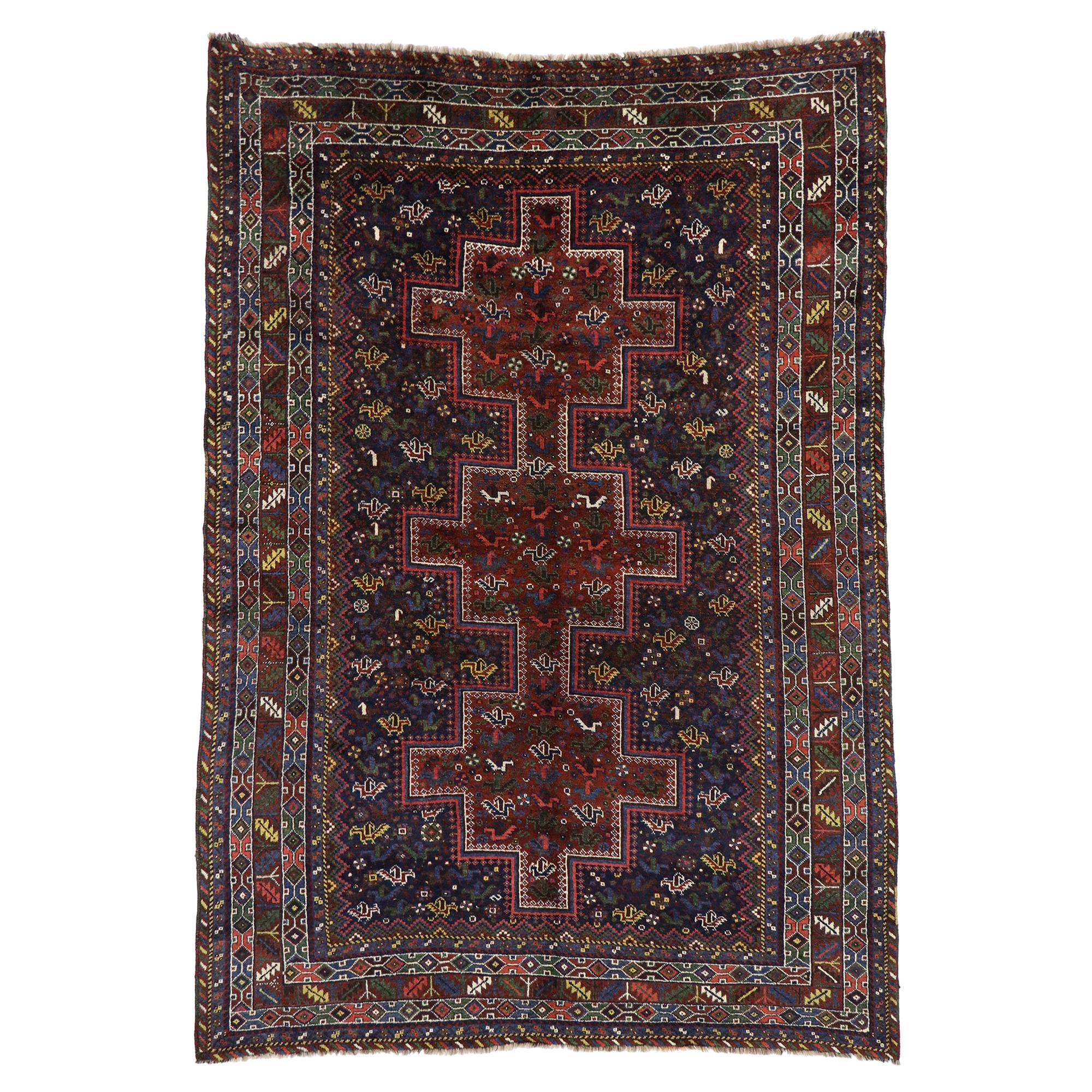 Antique Persian Shiraz Rug with Tribal Style and Nomadic Charm For Sale