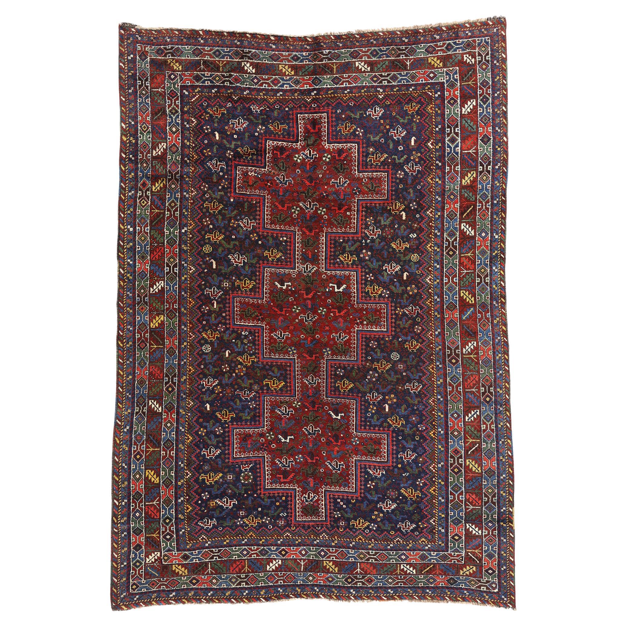 1910's Persian Shiraz Nomadic Tribal Rug with Modern Style