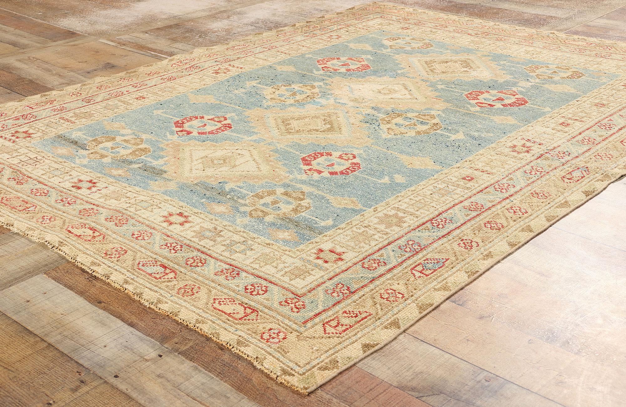 Wool 1920's Antique Blue Persian Shiraz Rug, 05'02 x 06'09 For Sale