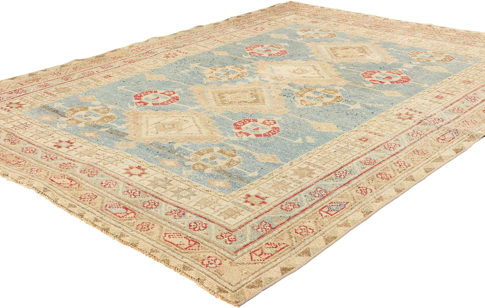 53770 Antique Light Blue Persian Shiraz Rug, 05'02 x 06'09. Antique-washed Persian Shiraz rugs are a variation of traditional Persian Shiraz rugs that undergo a special washing process to soften their colors and give them an aged or antique