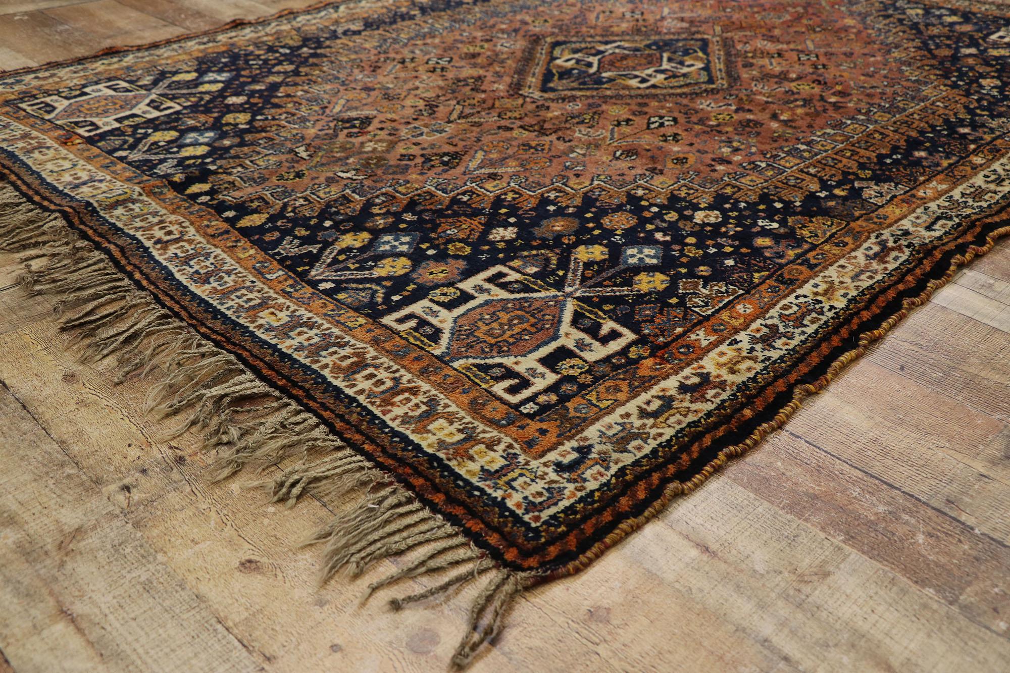 Wool Antique Persian Shiraz Rug with Tribal Style For Sale