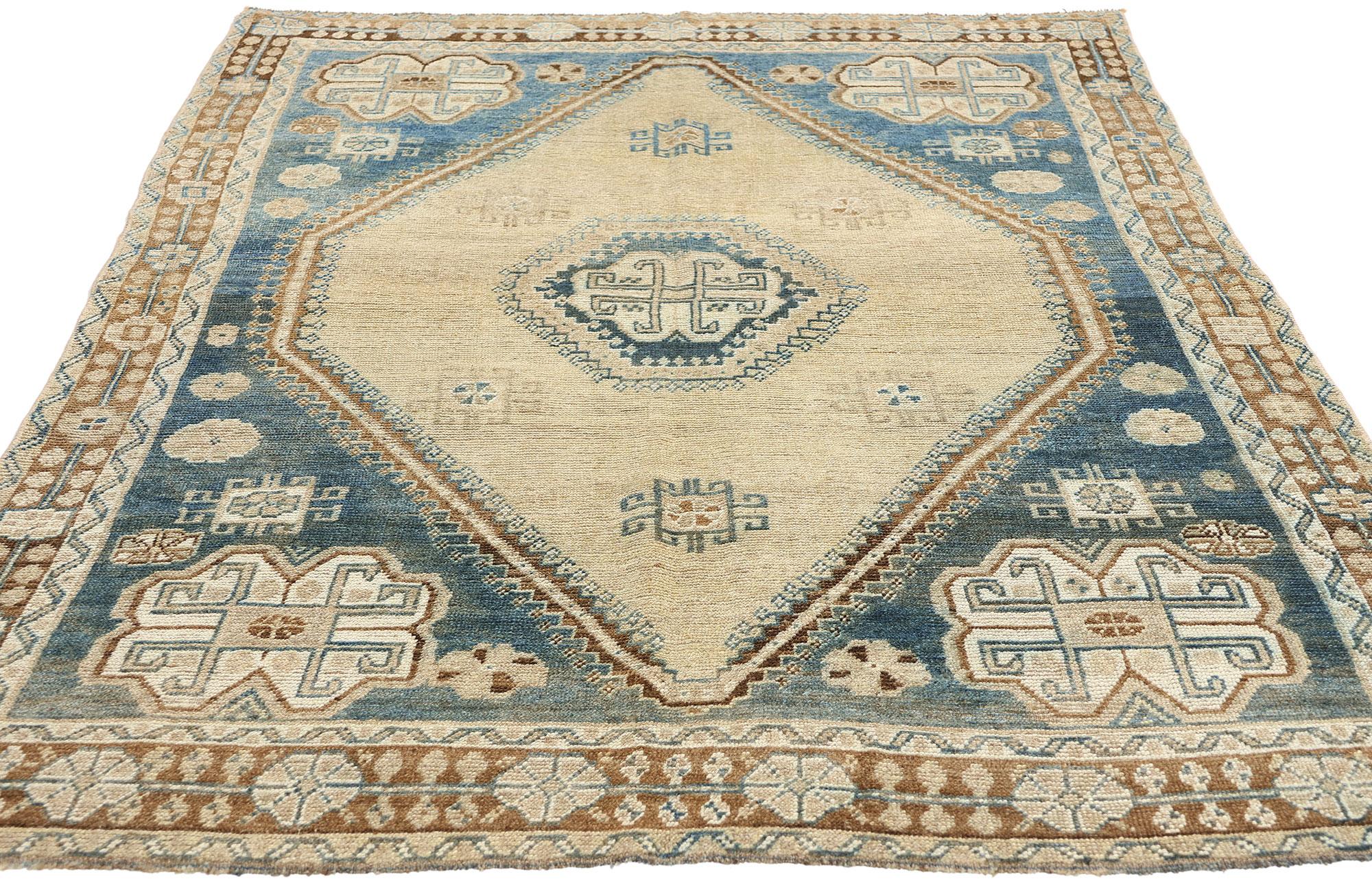 Rustic Antique Blue Persian Shiraz Rug  For Sale