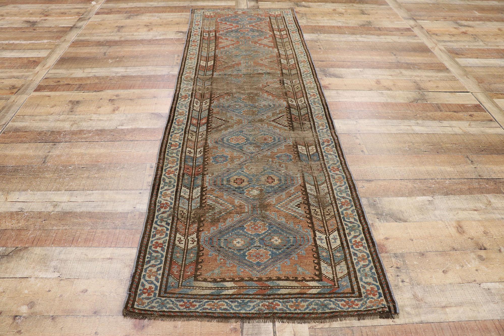 Antique Persian Shiraz Runner with Rustic Tribal Style For Sale 1