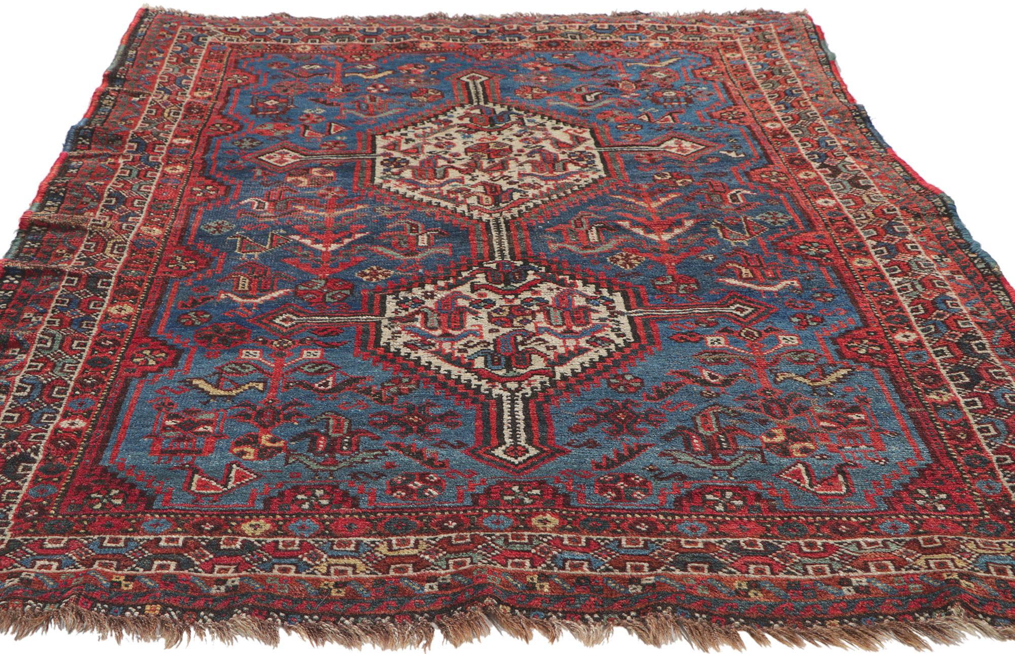 Hand-Knotted Antique Persian Shiraz Tribal Rug For Sale