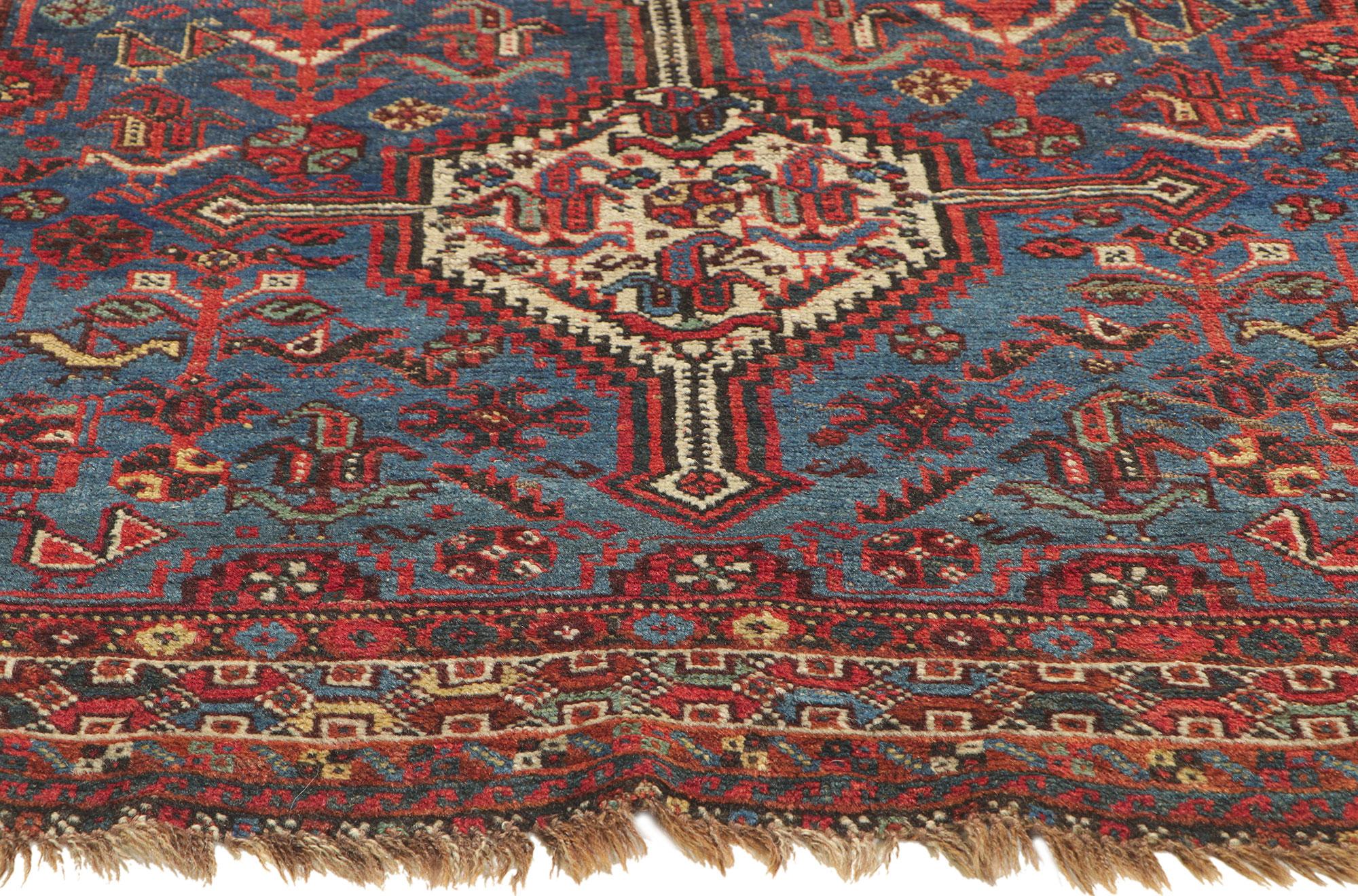 Wool Antique Persian Shiraz Tribal Rug For Sale