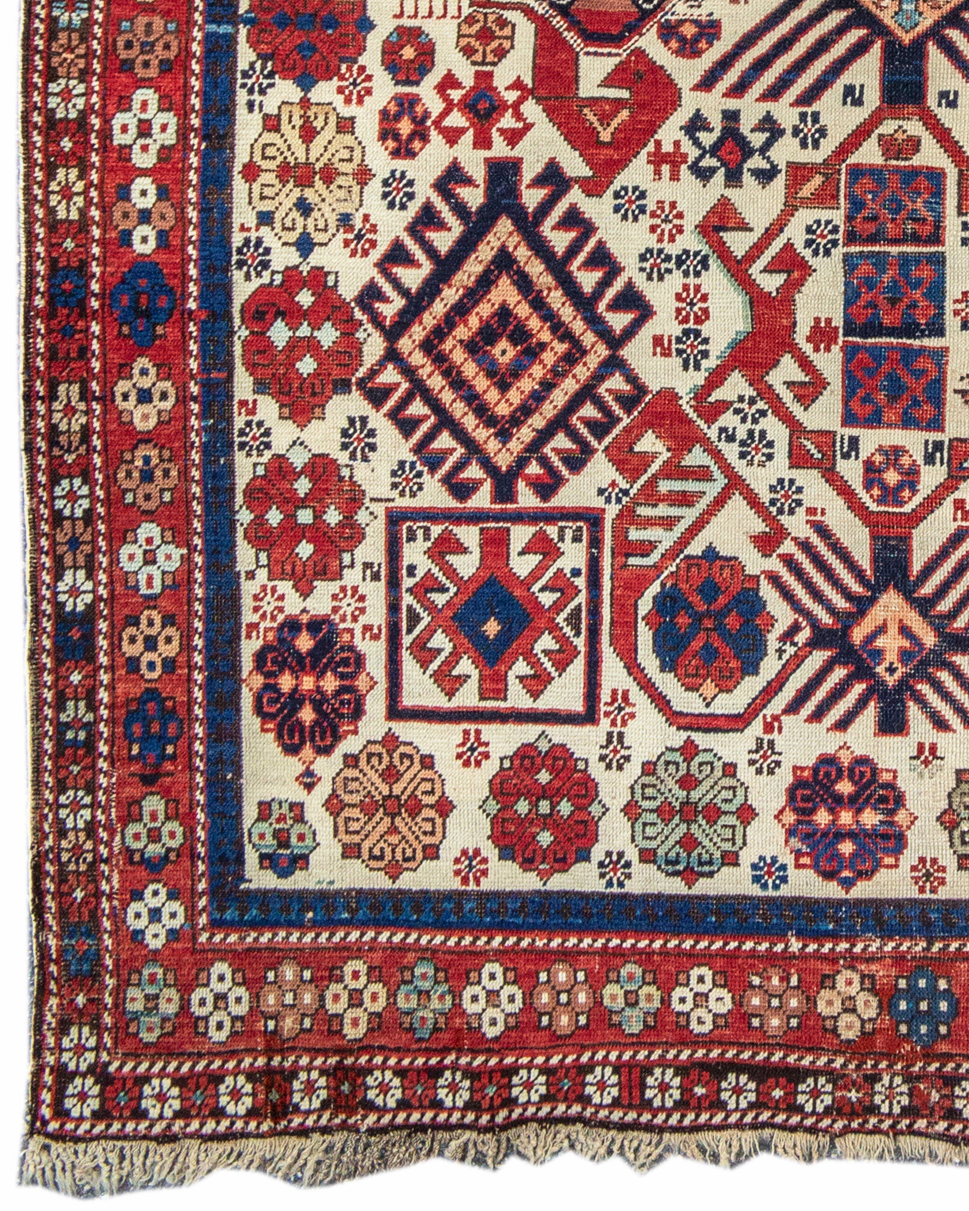 Hand-Woven Antique Persian Shirvan Rug, Late 19th Century
