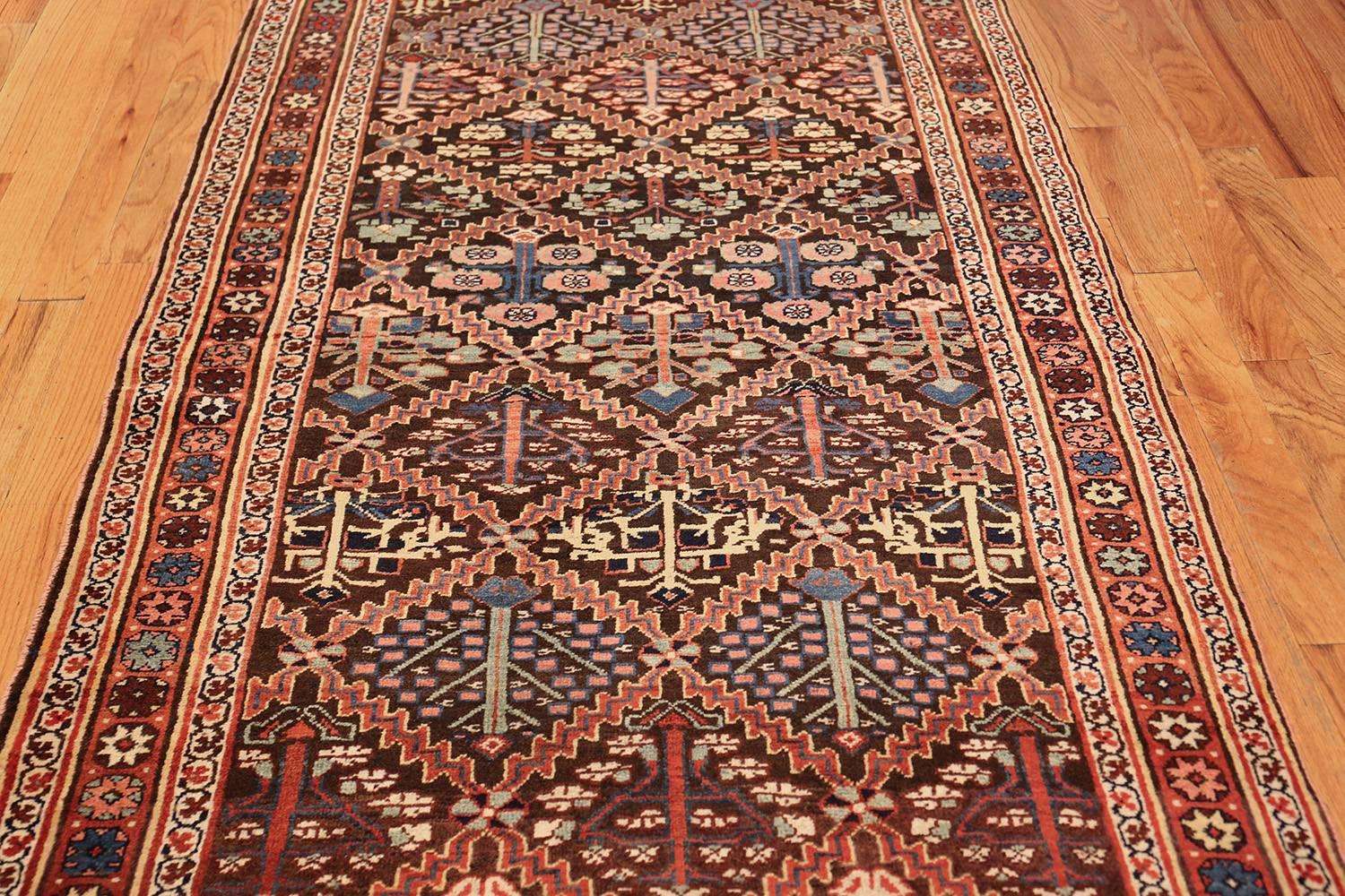 Beautiful shrub design Persian antique Bidjar carpet, origin: Persian, date circa 1890. Size: 4 ft 1 in x 12 ft 6 in (1.24 m x 3.81 m).