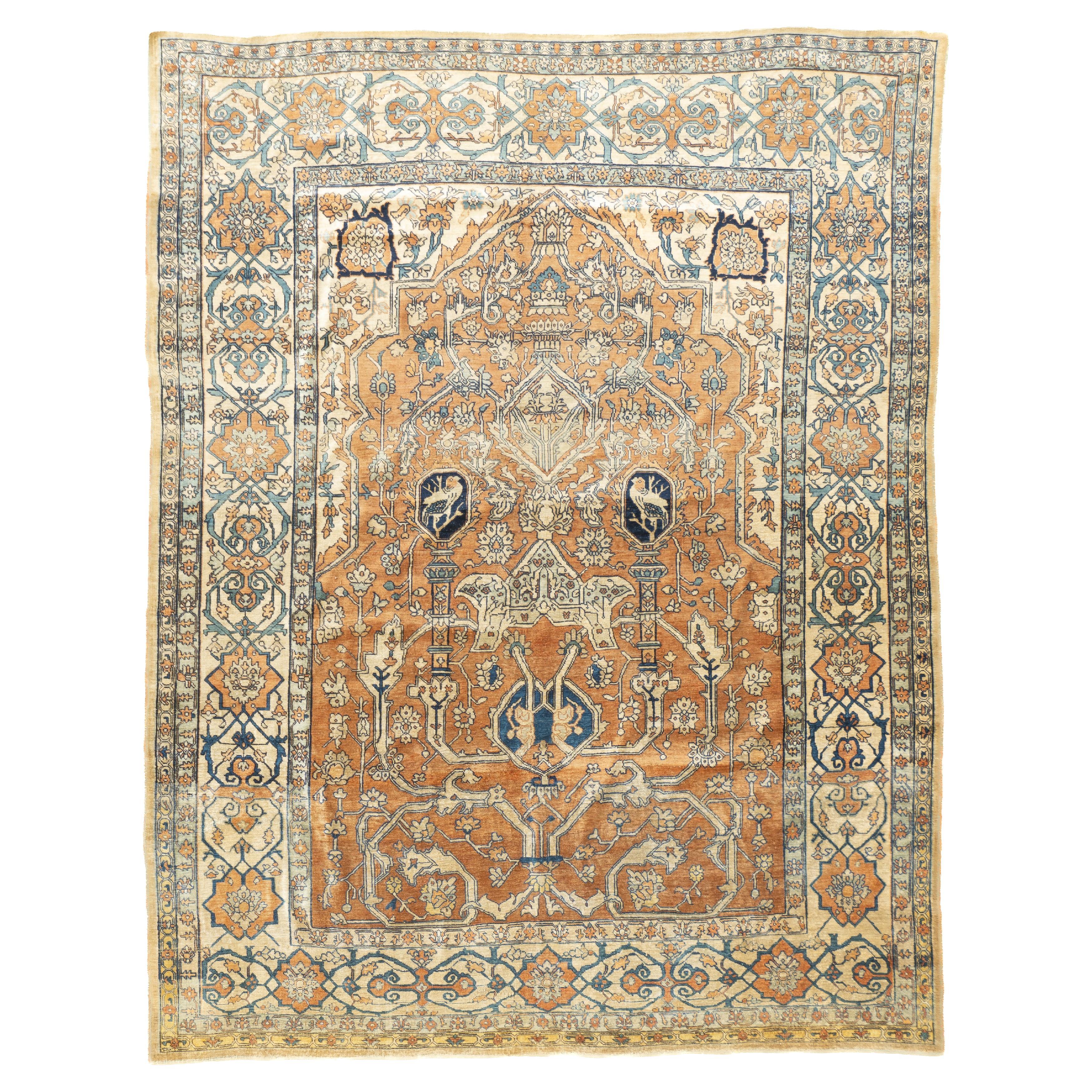 Antique Persian Silk Heriz Rug 4’6" x 5’10"