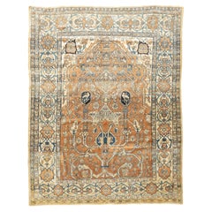 Alfombra persa antigua de seda Heriz 4'6" x 5'10