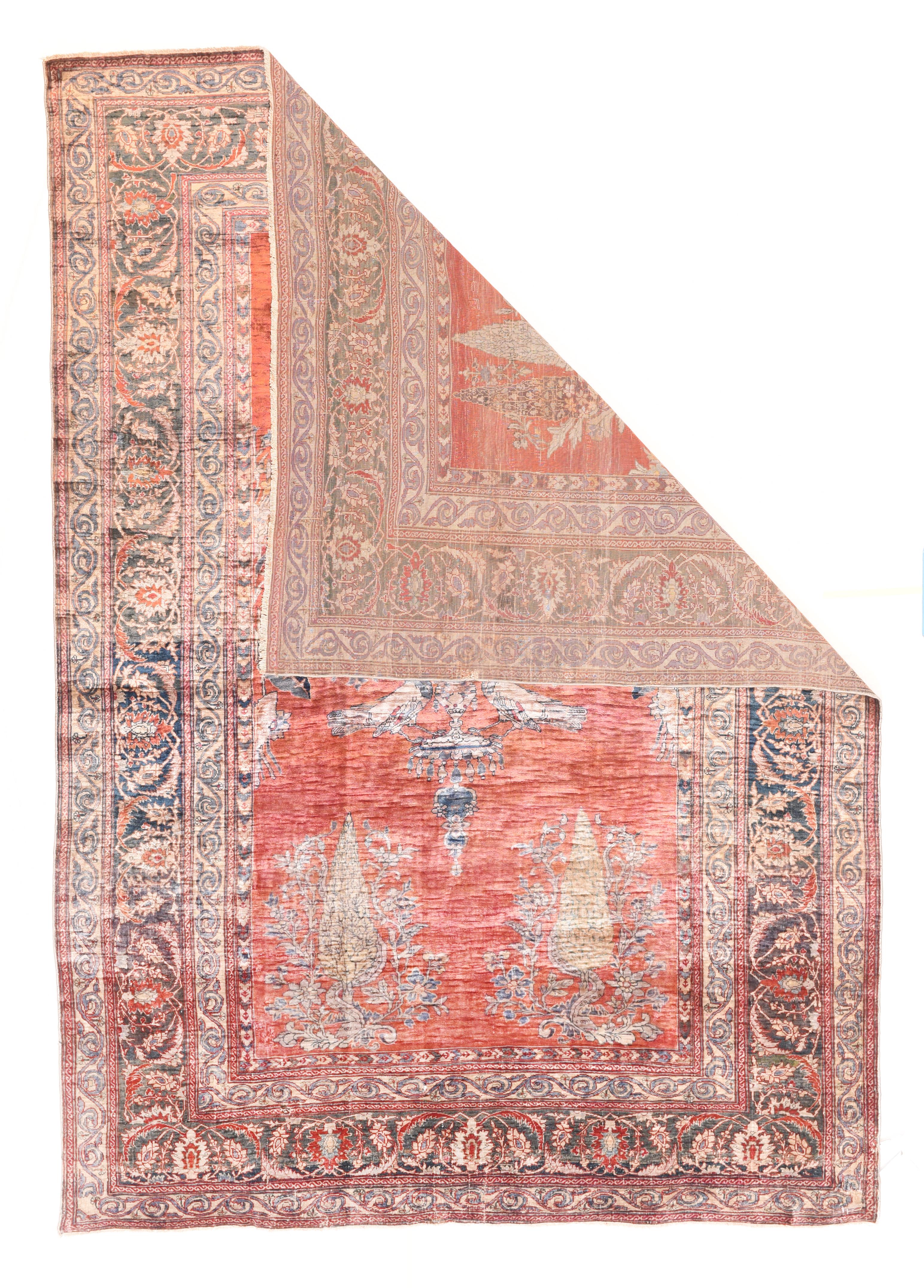 Antique Persian silk Heriz rug measures: 4'6'' x 6'4''.