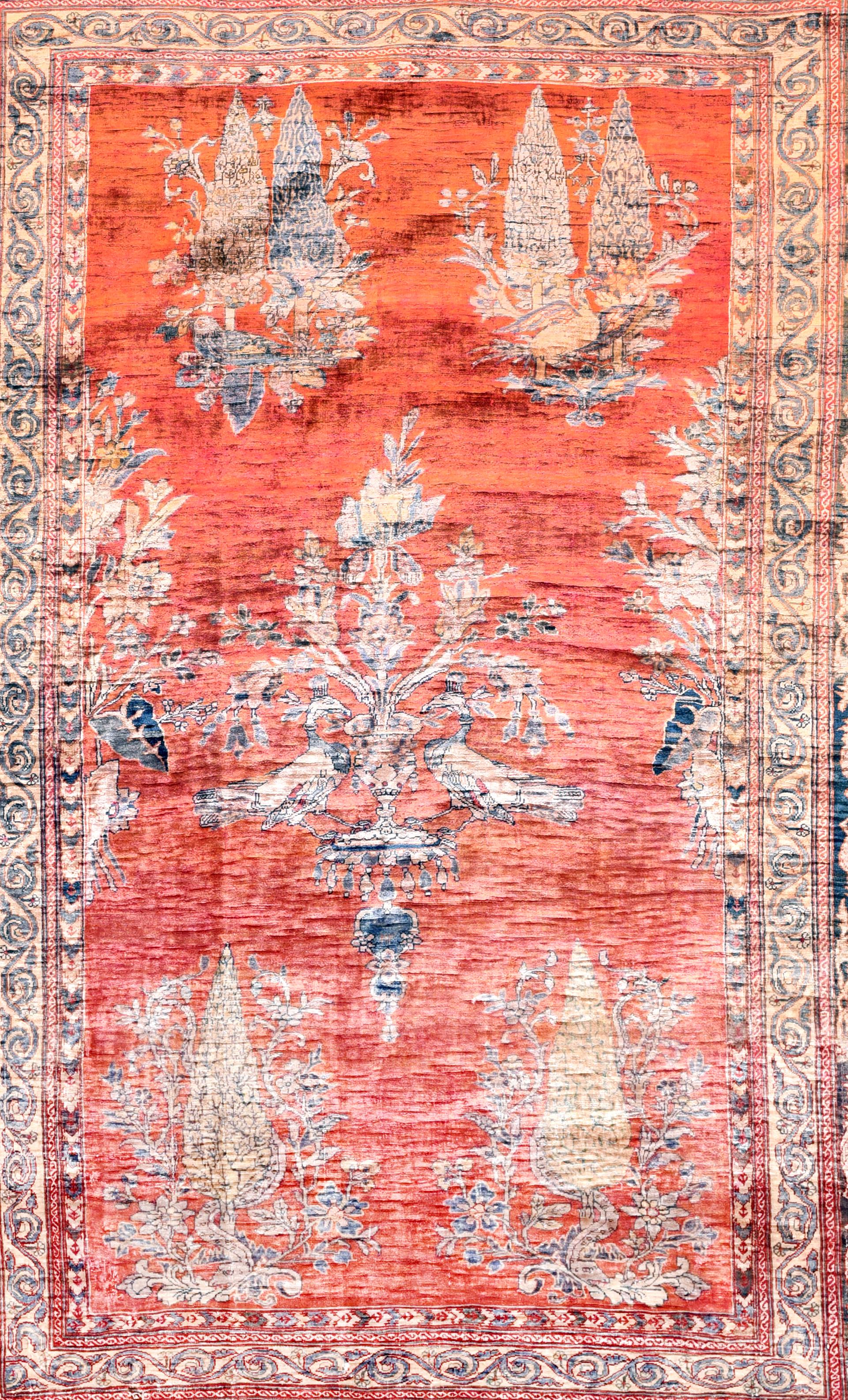 Antique Persian Silk Heriz Rug In Excellent Condition For Sale In New York, NY