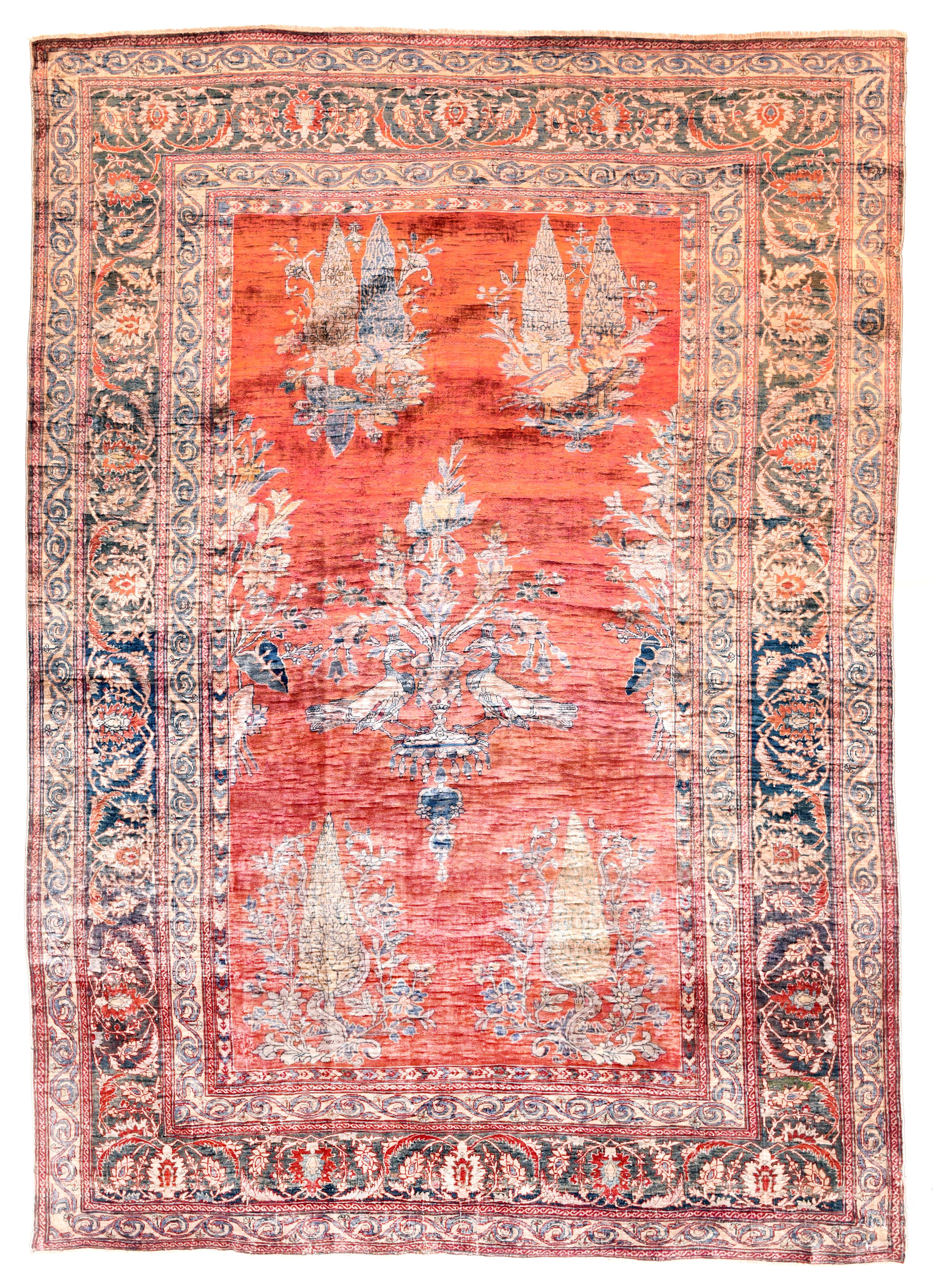 Late 19th Century Antique Persian Silk Heriz Rug For Sale