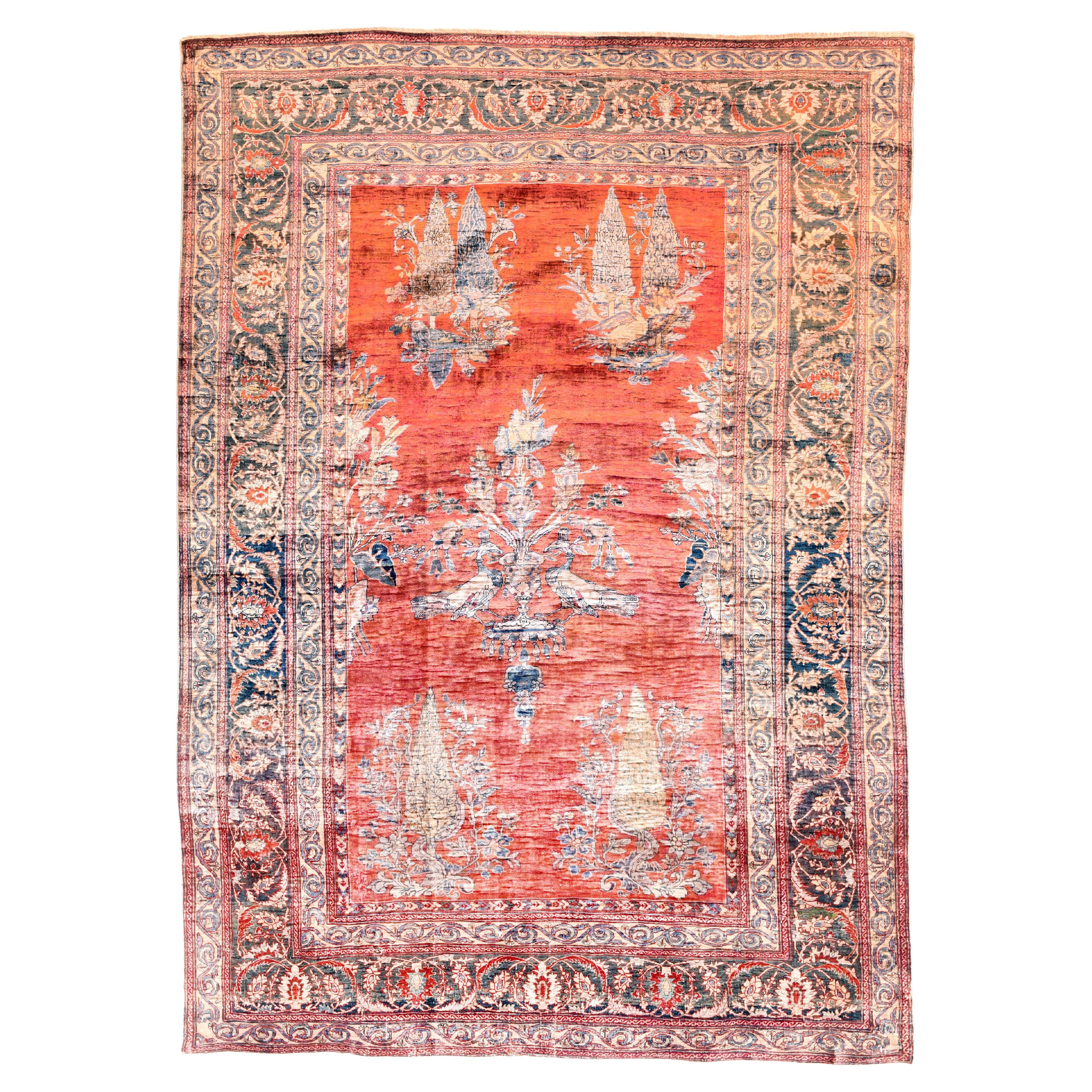 Antique Persian Silk Heriz Rug For Sale