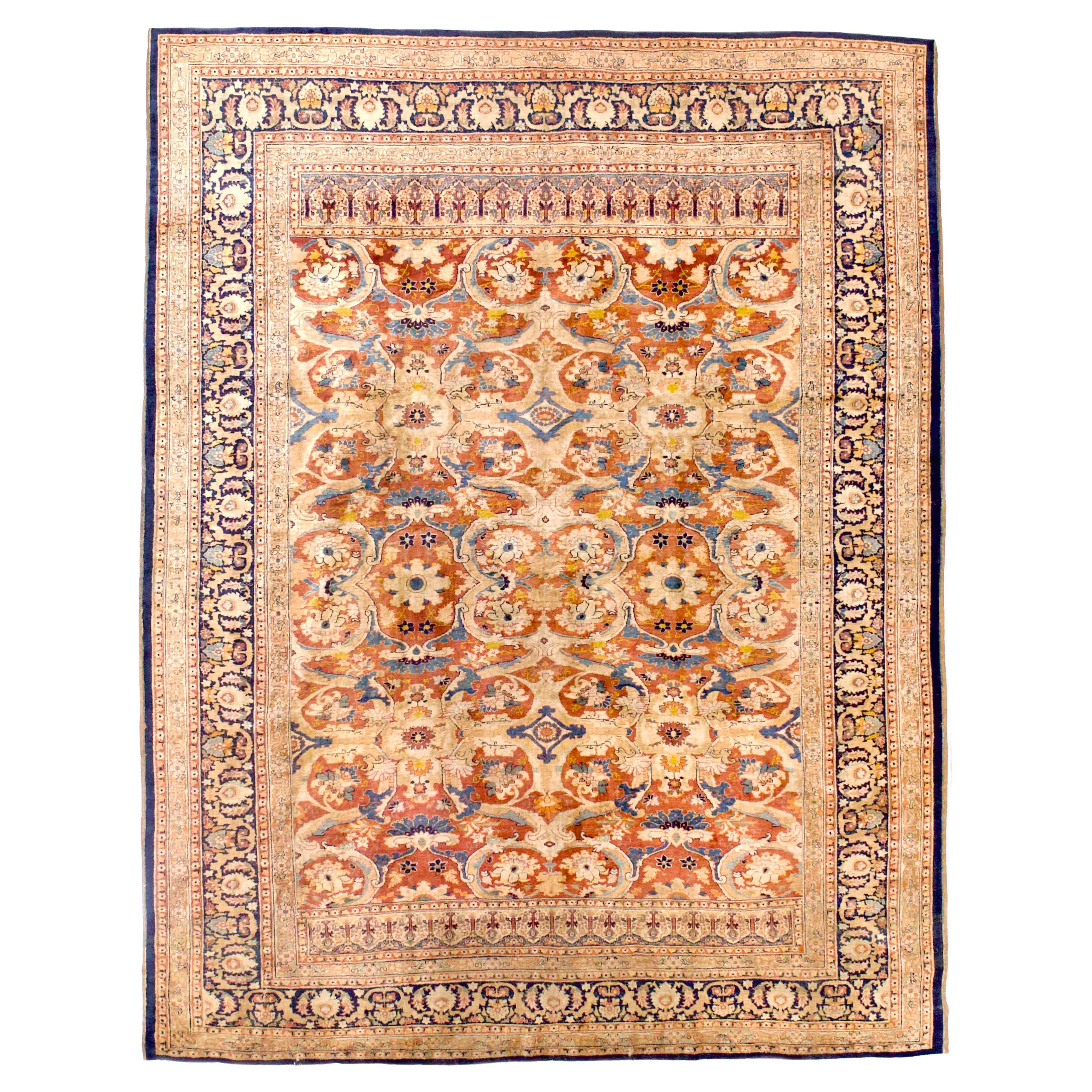 Antique Persian Silk Heriz Rug 6'5" x 8’5"