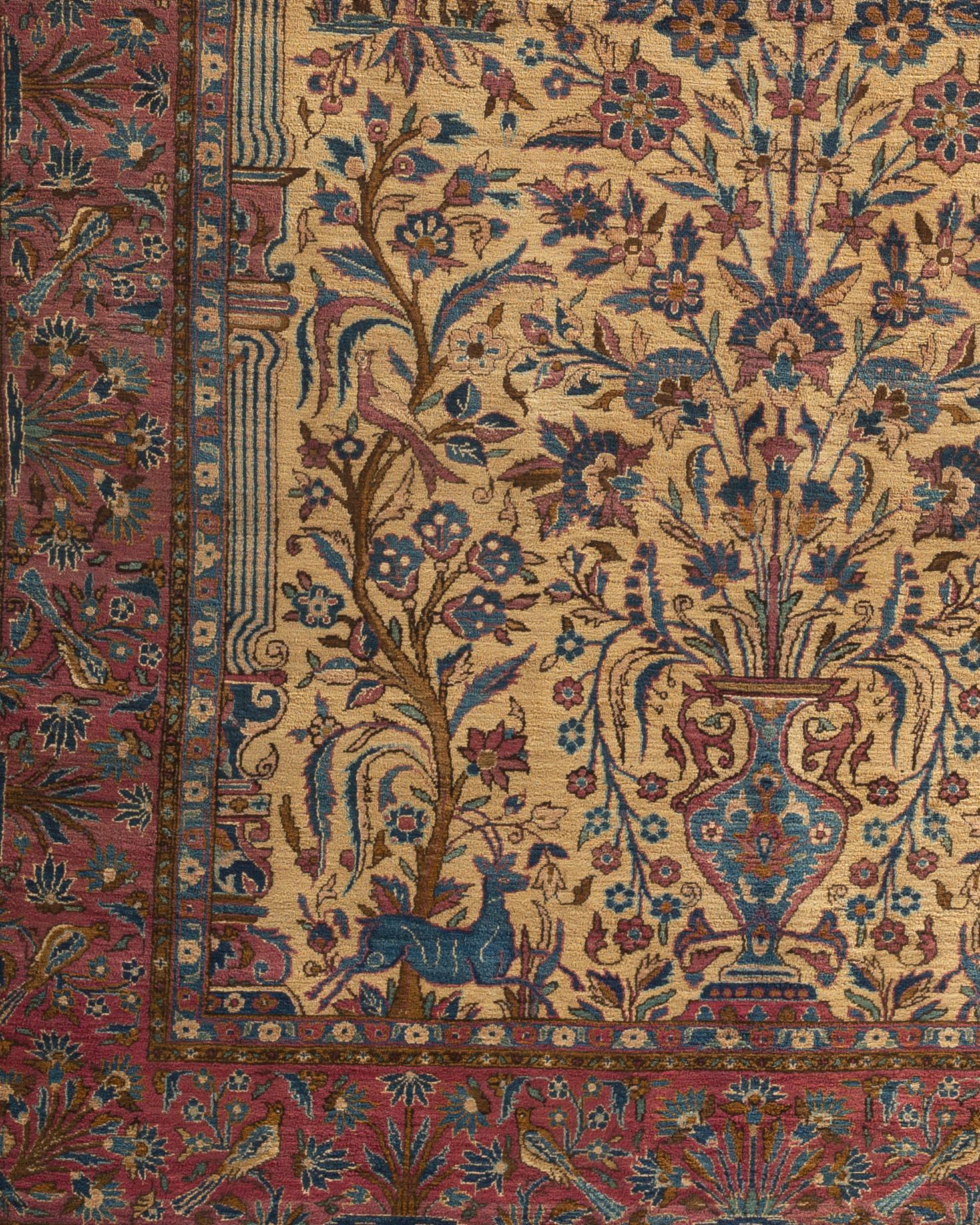 20th Century Antique Persian Silk Kashan Pictorial Rug, circa 1900  For Sale