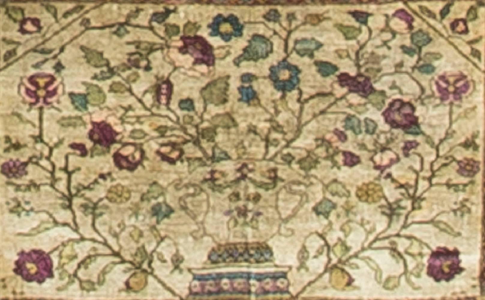 Hand-Woven Antique Persian Silk Kashan Rug, circa 1900 For Sale