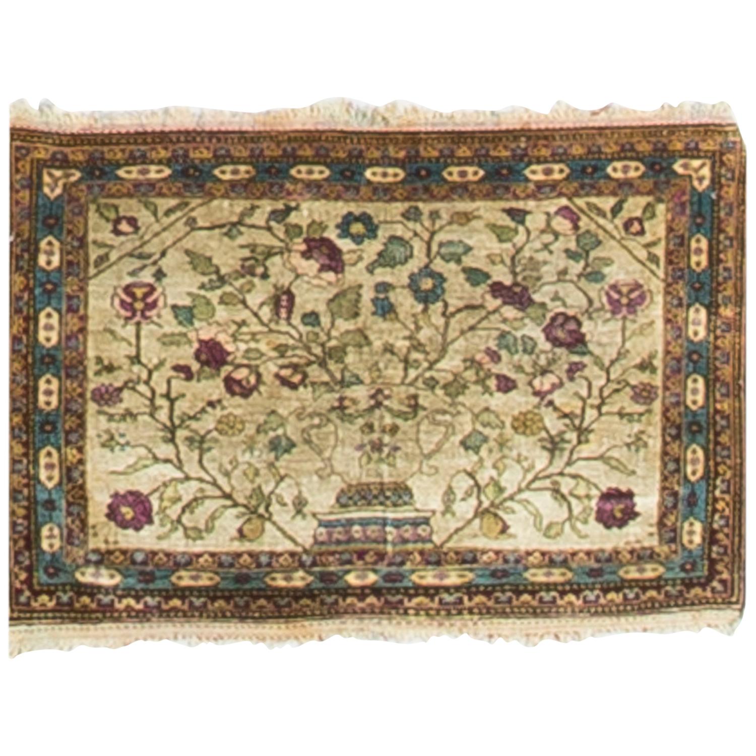 Antique Persian Silk Kashan Rug, circa 1900 For Sale