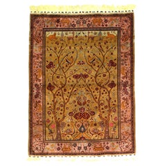 Antique Persian Silk Kashan Tree of Life Rug 4’8" x 6’4"
