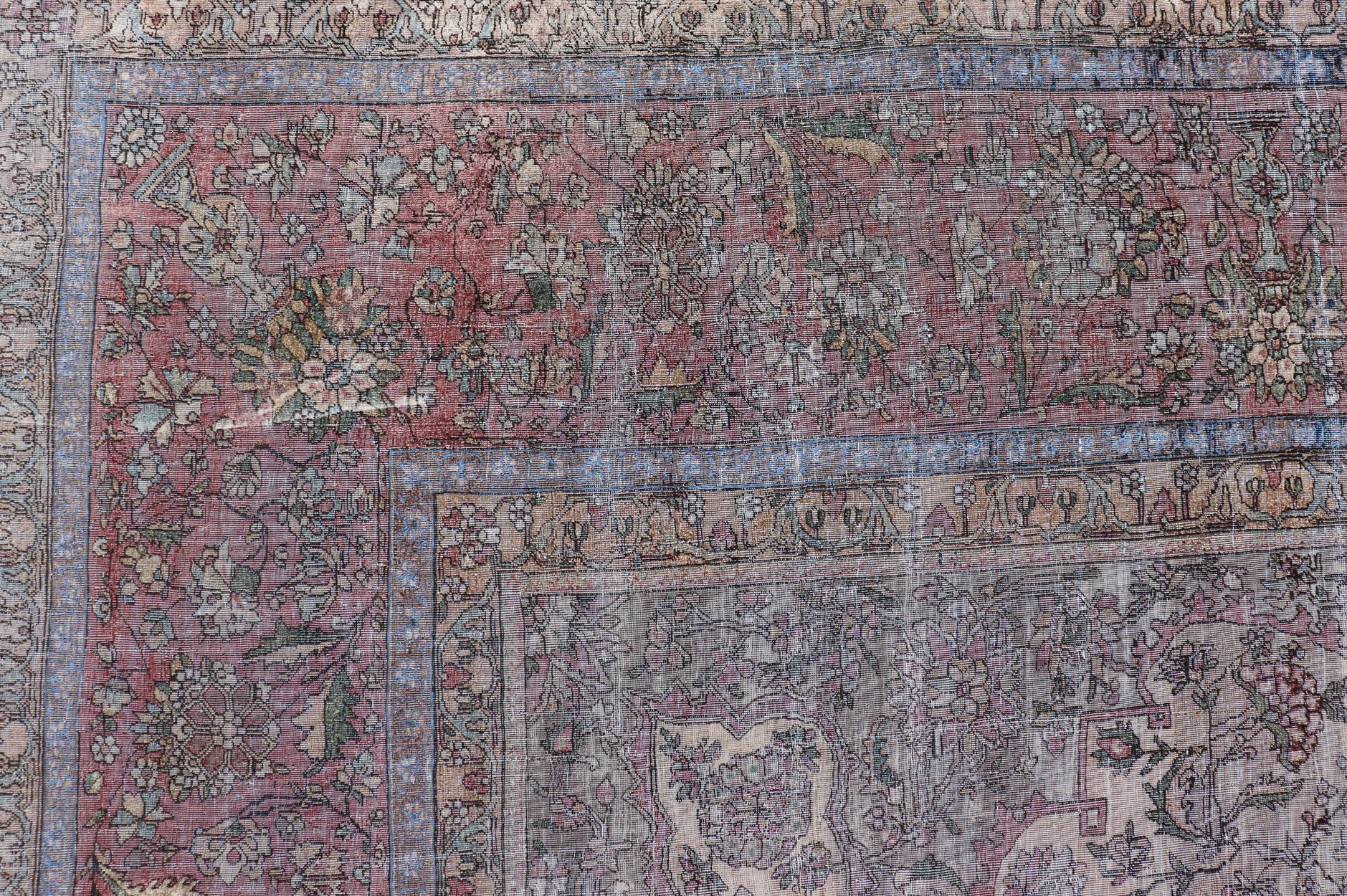 Ancien tapis persan en soie Mohtesham avec médaillon central 7'0 x 10'5 en vente 9