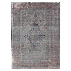 Ancien tapis persan en soie Mohtesham avec médaillon central 7'0 x 10'5