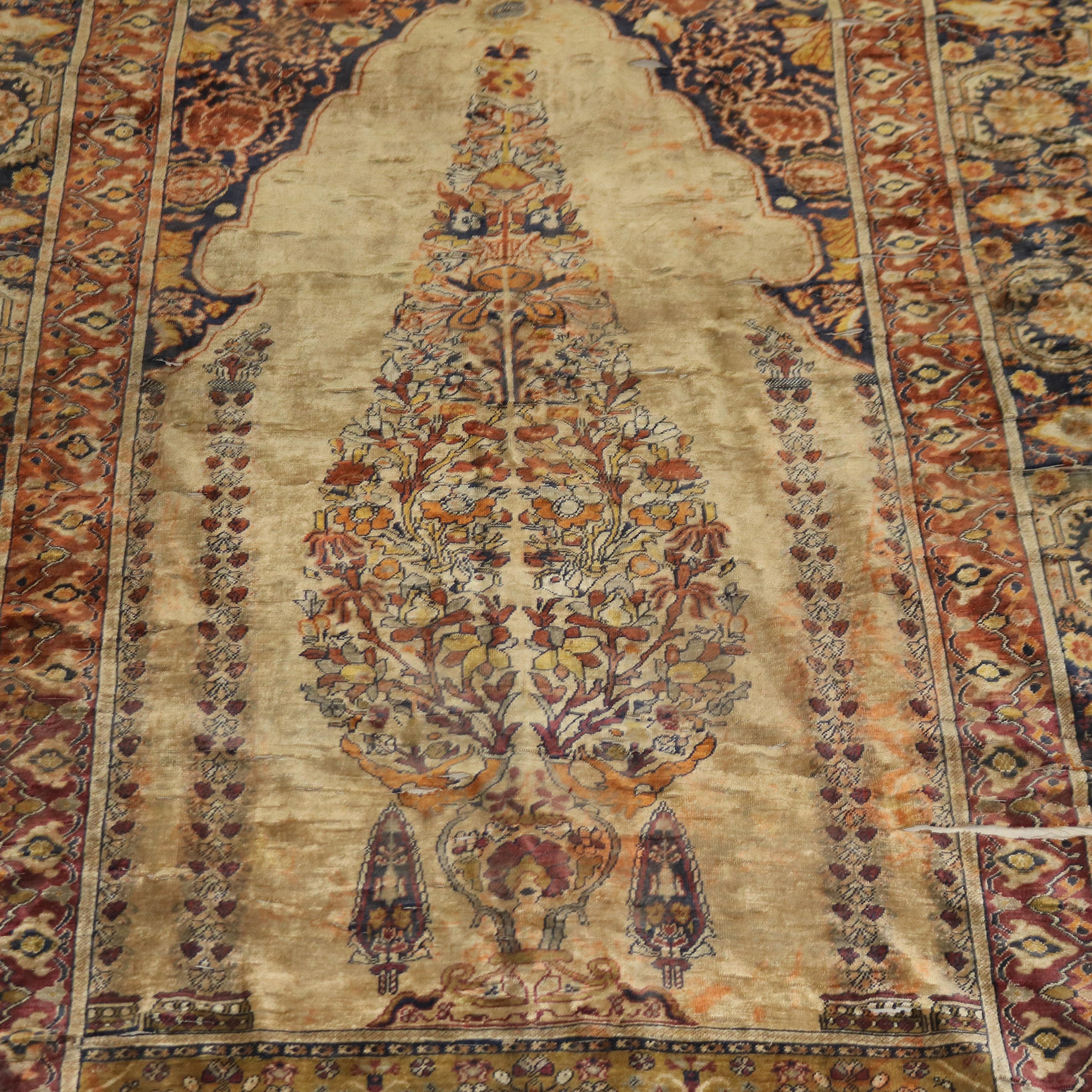 Antique Persian Silk Prayer Rug with Tree of Life 18thC

Measures - 77
