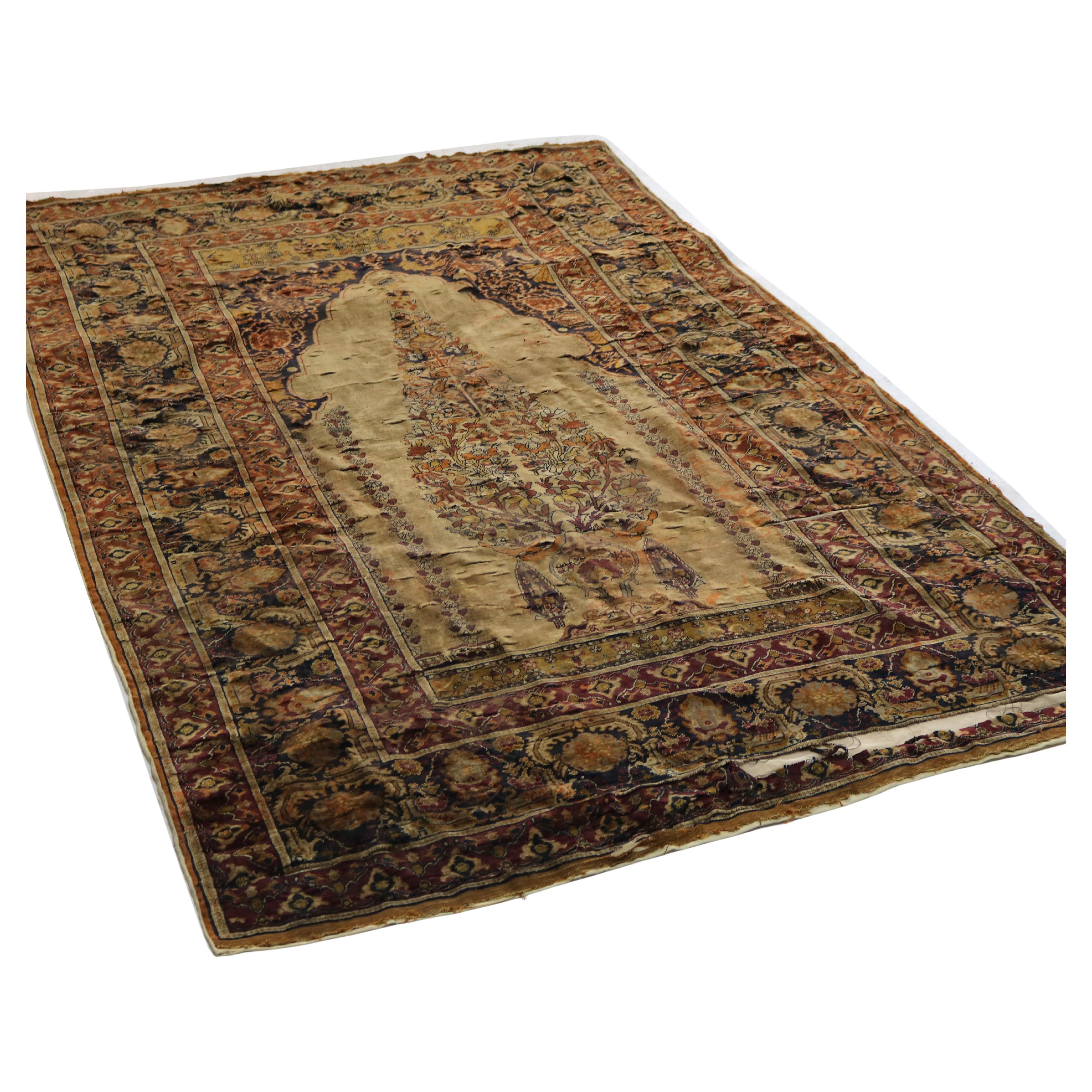 Asian Antique Persian Silk Prayer Rug with Tree of Life 18thC For Sale